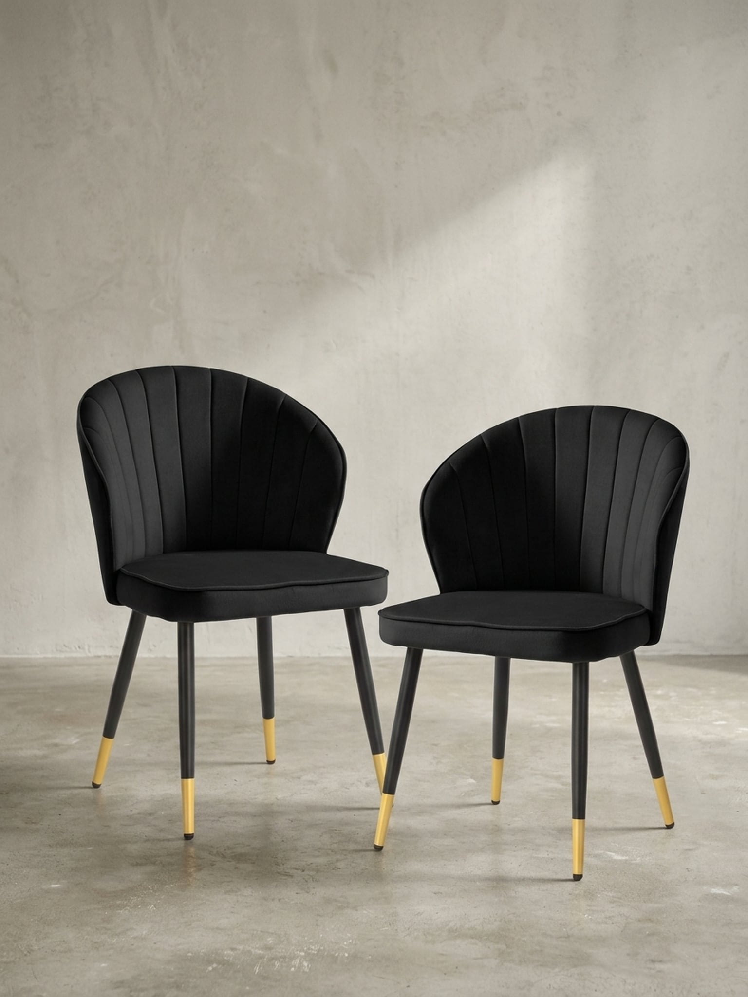 Esszimmerstuhl 2er Set Samtbezug mit Metallgestell Schalenform Skandinavisch gepolstert, Schwarz 53x55x83 cm - Bild 1