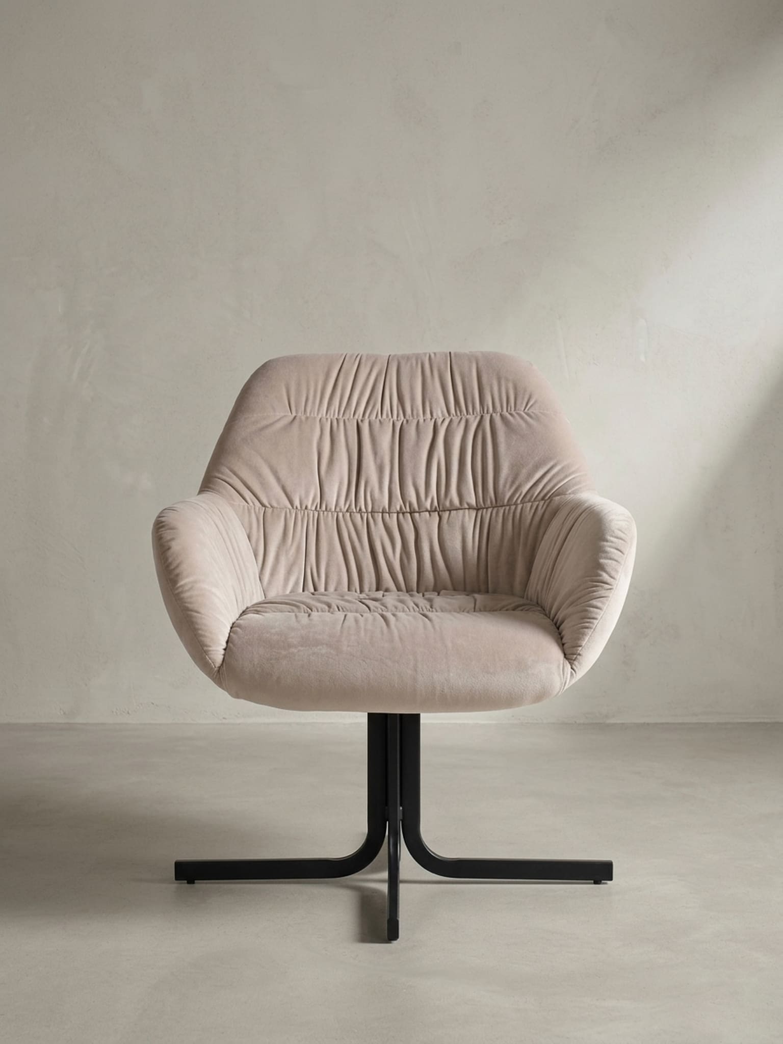 Loungesessel Samt mit Armlehnen und Metallgestell, gepolsterter Schalensitz, Beige 64x68x74 cm - Bild 1