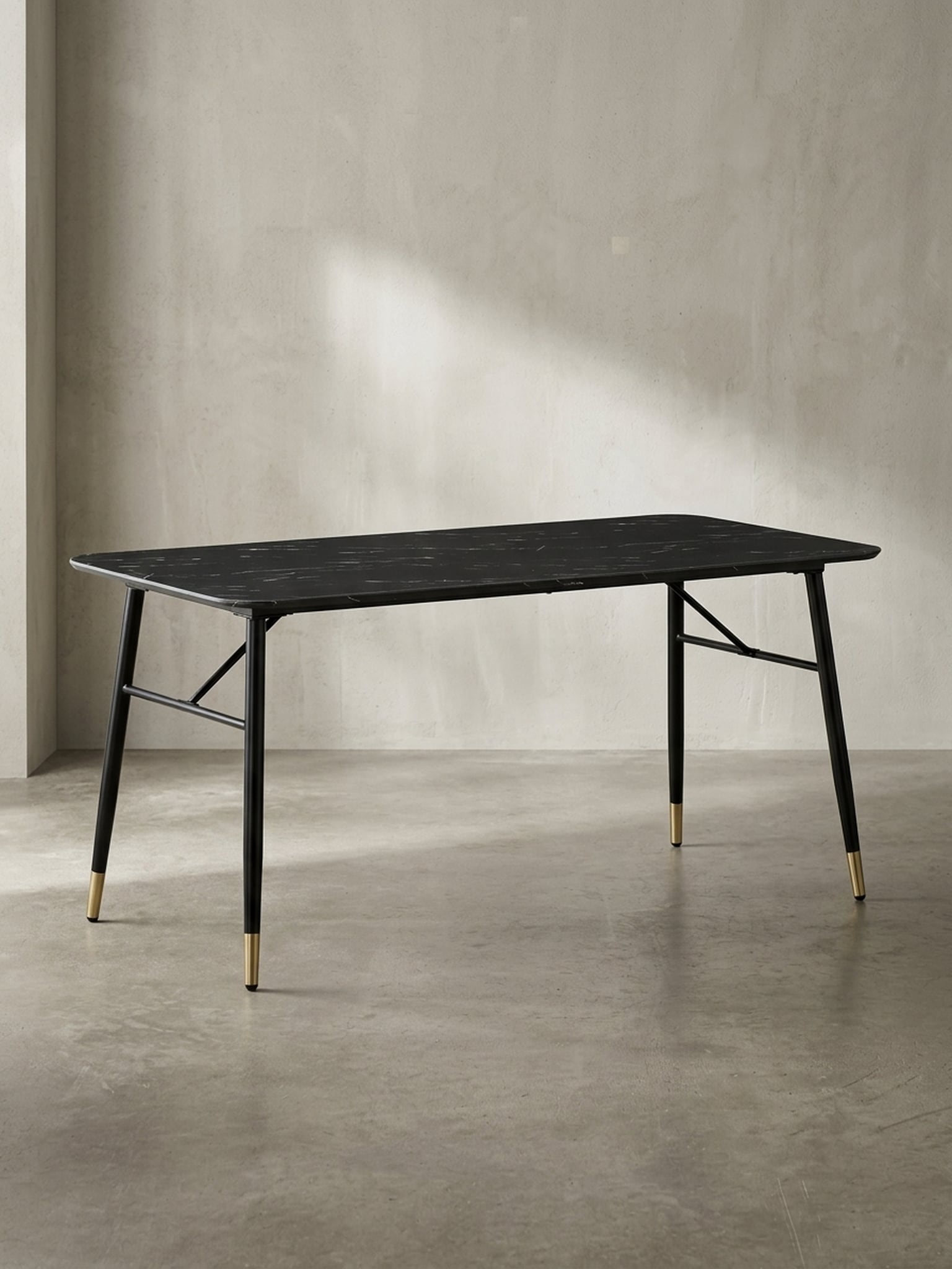 Esstisch Marmoroptik Metall Rechteckig Modern Klein, Schwarz 140x80x76 cm - Bild 1