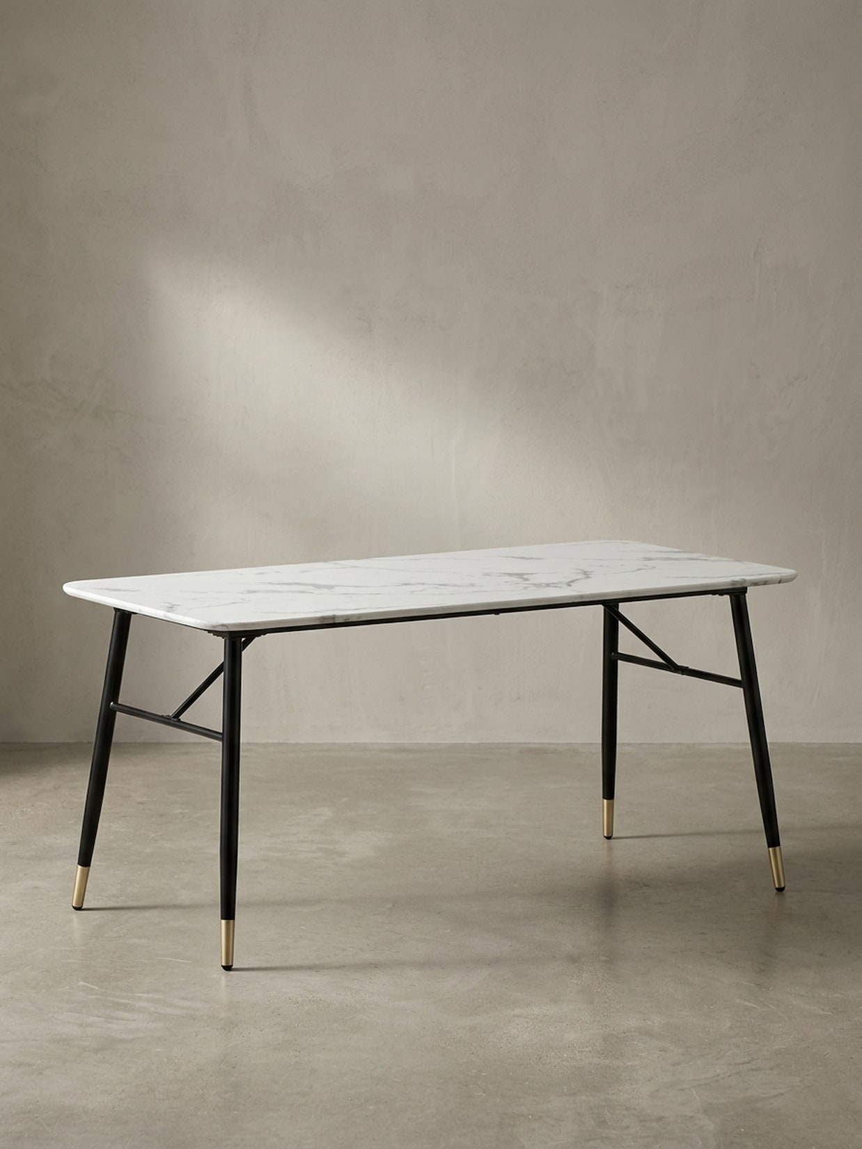 Esstisch Marmoroptik Metall Rechteckig Modern Klein, Weiß 180x90x76 cm