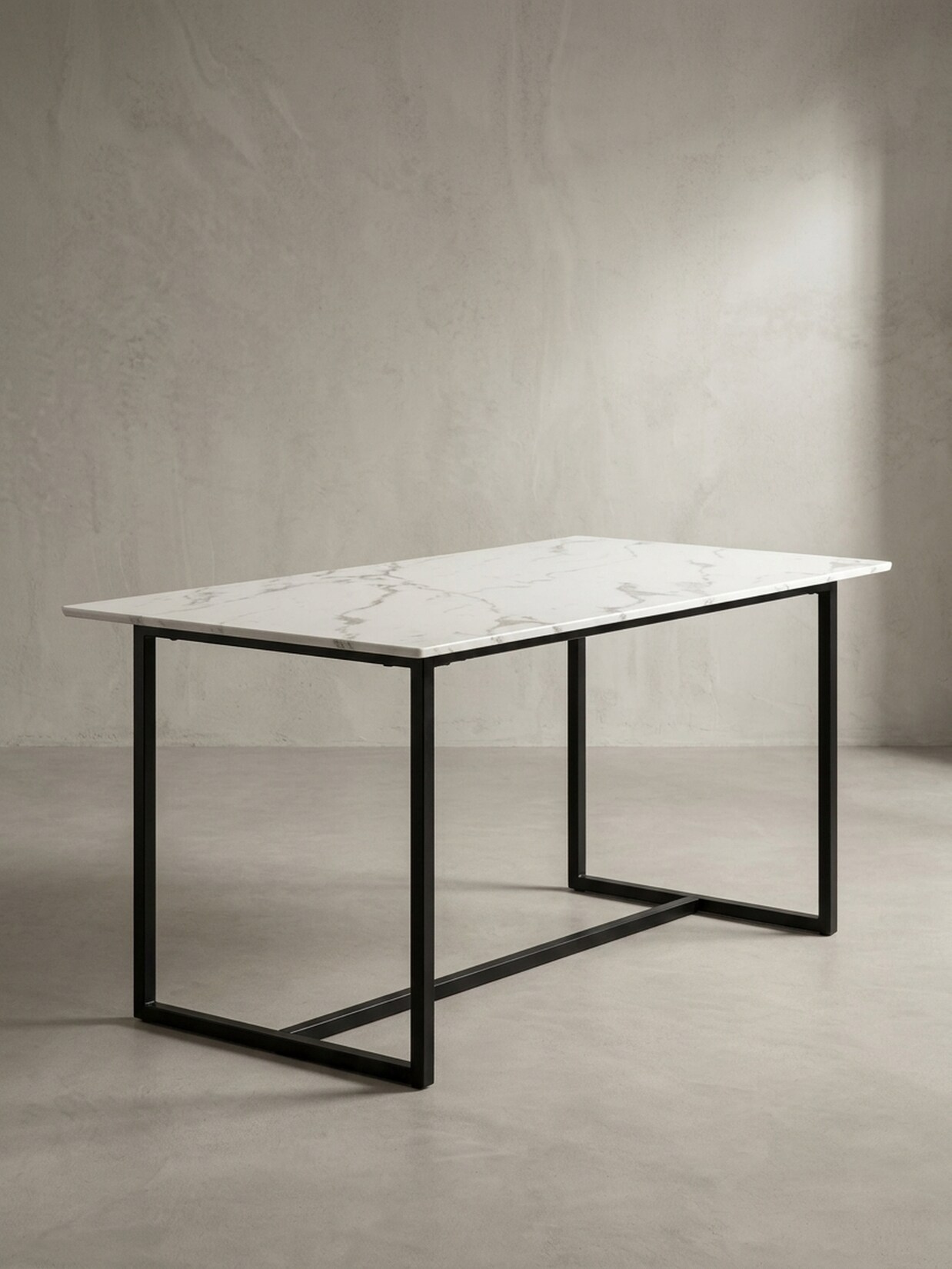 Esstisch Marmoroptik Metall Rechteckig Modern Klein, Weiß 180x90x76 cm