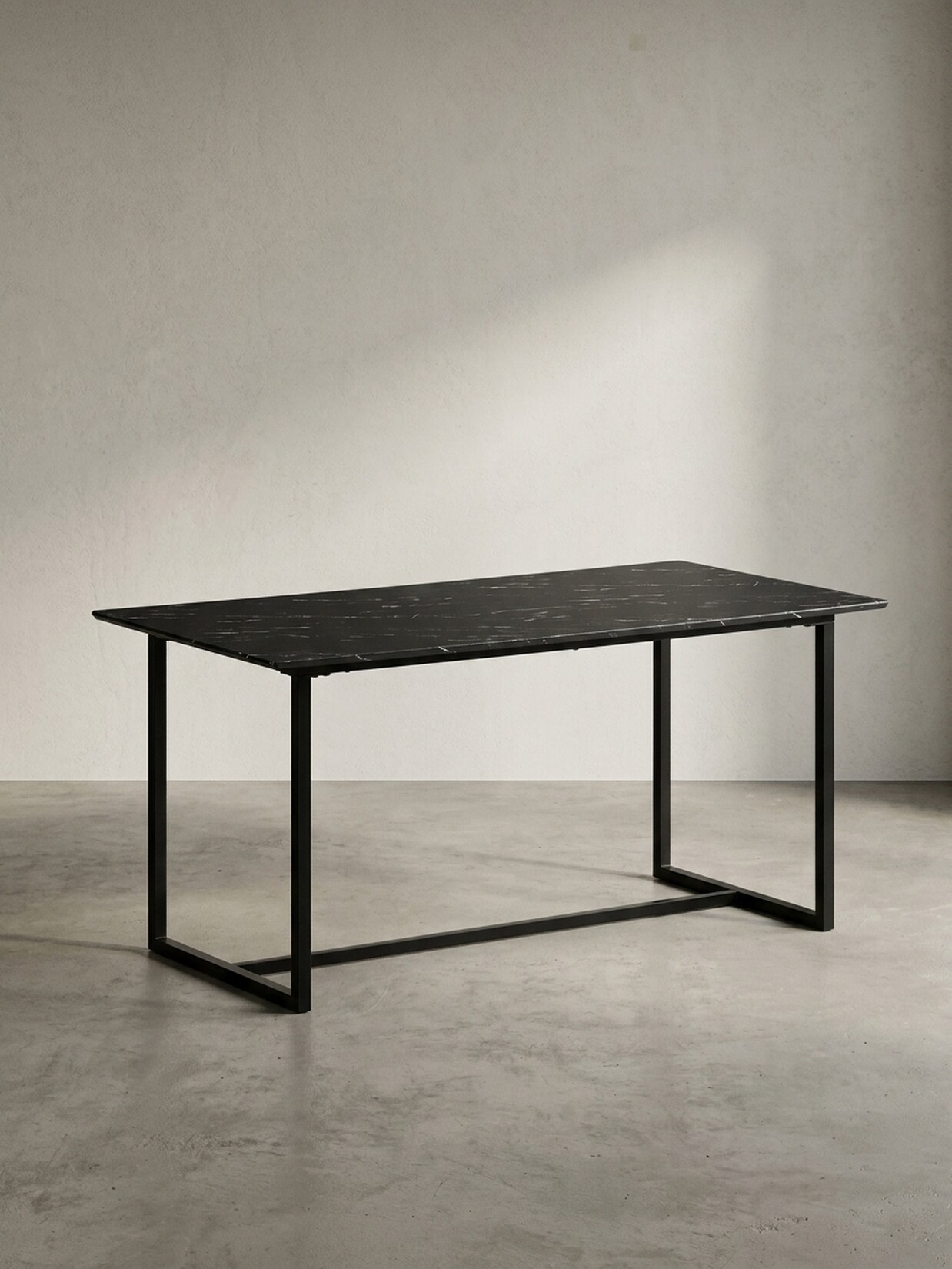 Esstisch Marmoroptik Metall Rechteckig Modern Klein, Schwarz 200x90x76 cm