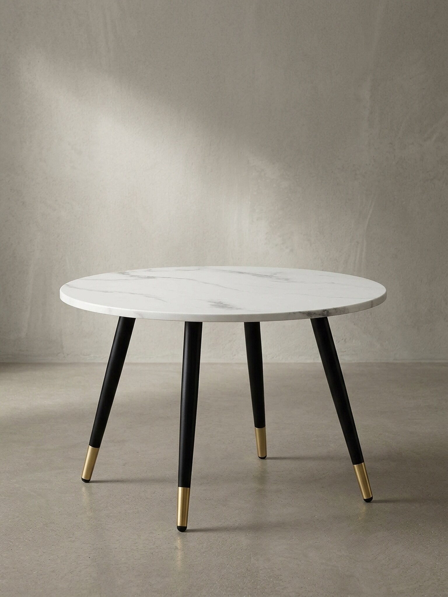 Couchtisch mit Marmor Optik, Modernes Design, Metall-Gestell, Runde Form, Wei&szlig; 60x60x41 cm - Bild 1