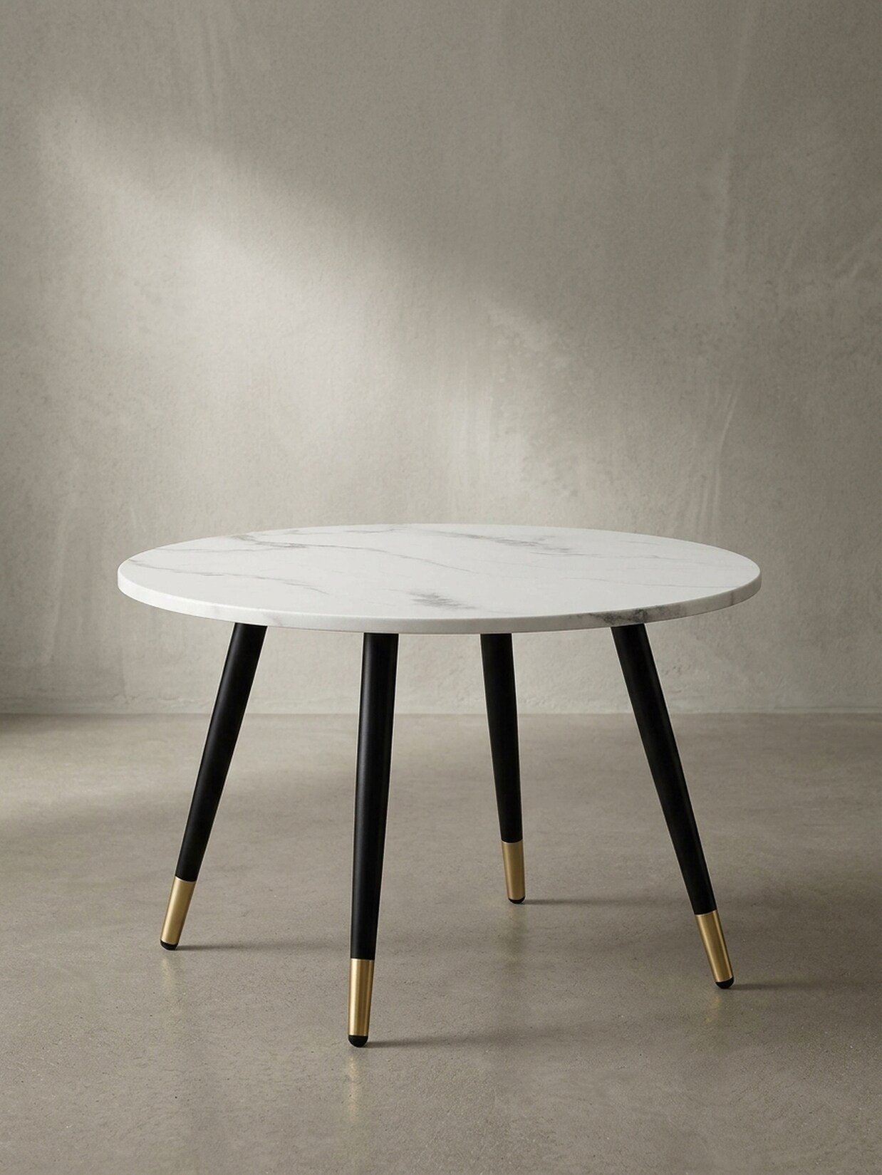 Couchtisch mit Marmor Optik, Modernes Design, Metall-Gestell, Runde Form, Weiß 60x60x41 cm
