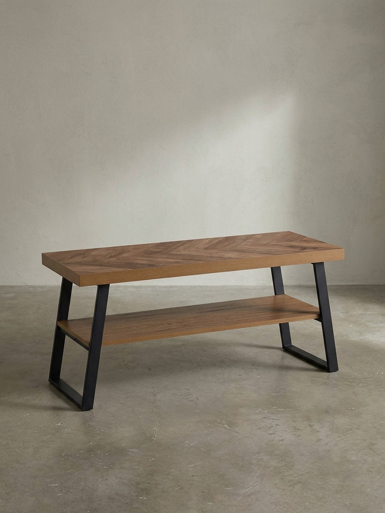 Schuhbank – 100x41x40 cm, Eiche-Dekor, Fischgrät, mit Ablage