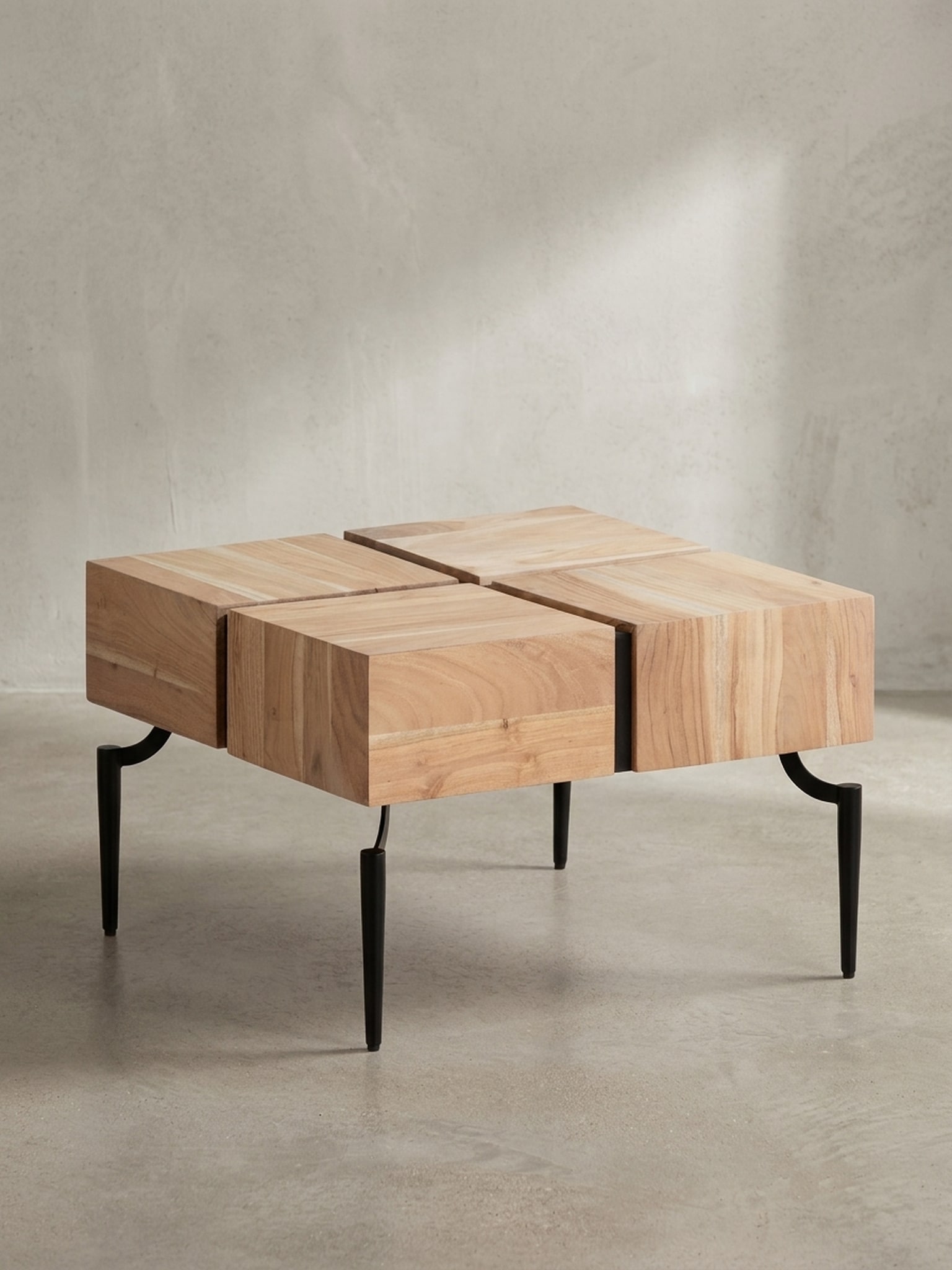 Couchtisch Massivholz Quadratisch Metallgestell W&uuml;rfel-Form Modern, Akazie 60x60x40 cm - Bild 1