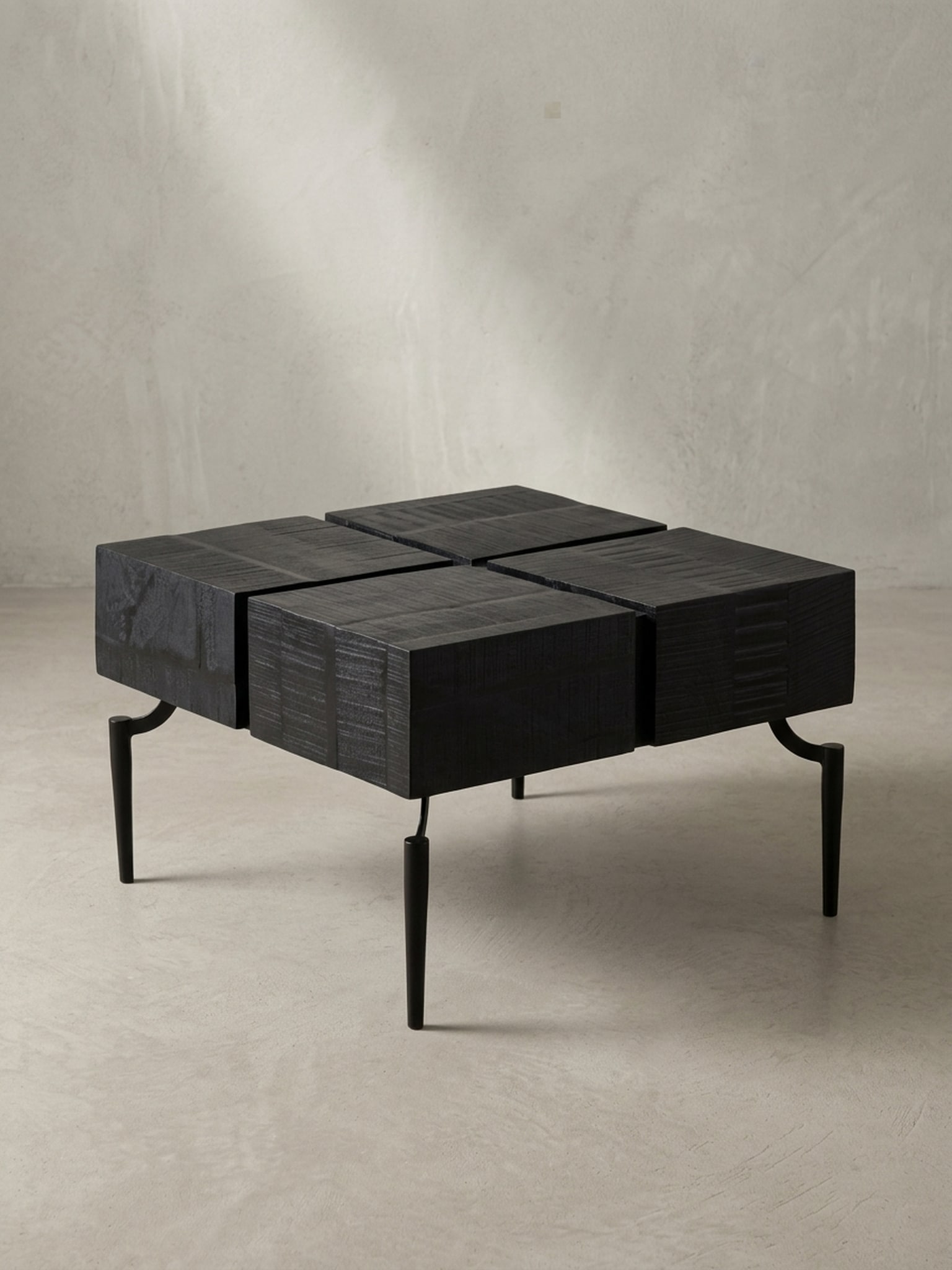 Couchtisch Massivholz Quadratisch Metallgestell W&uuml;rfel-Form Modern, Schwarz 60x60x40 cm - Bild 1