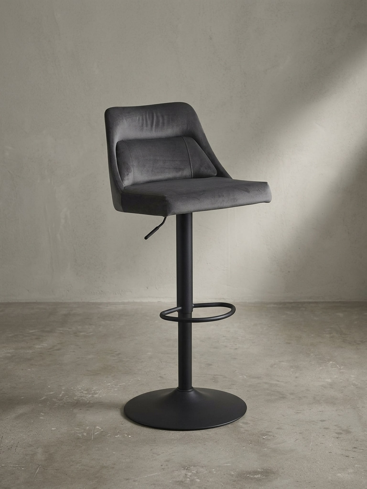 Barhocker Samt Lehne H&ouml;henverstellbar Trompetenfu&szlig; Gepolstert, Grau 45x51x106 cm - Bild 1
