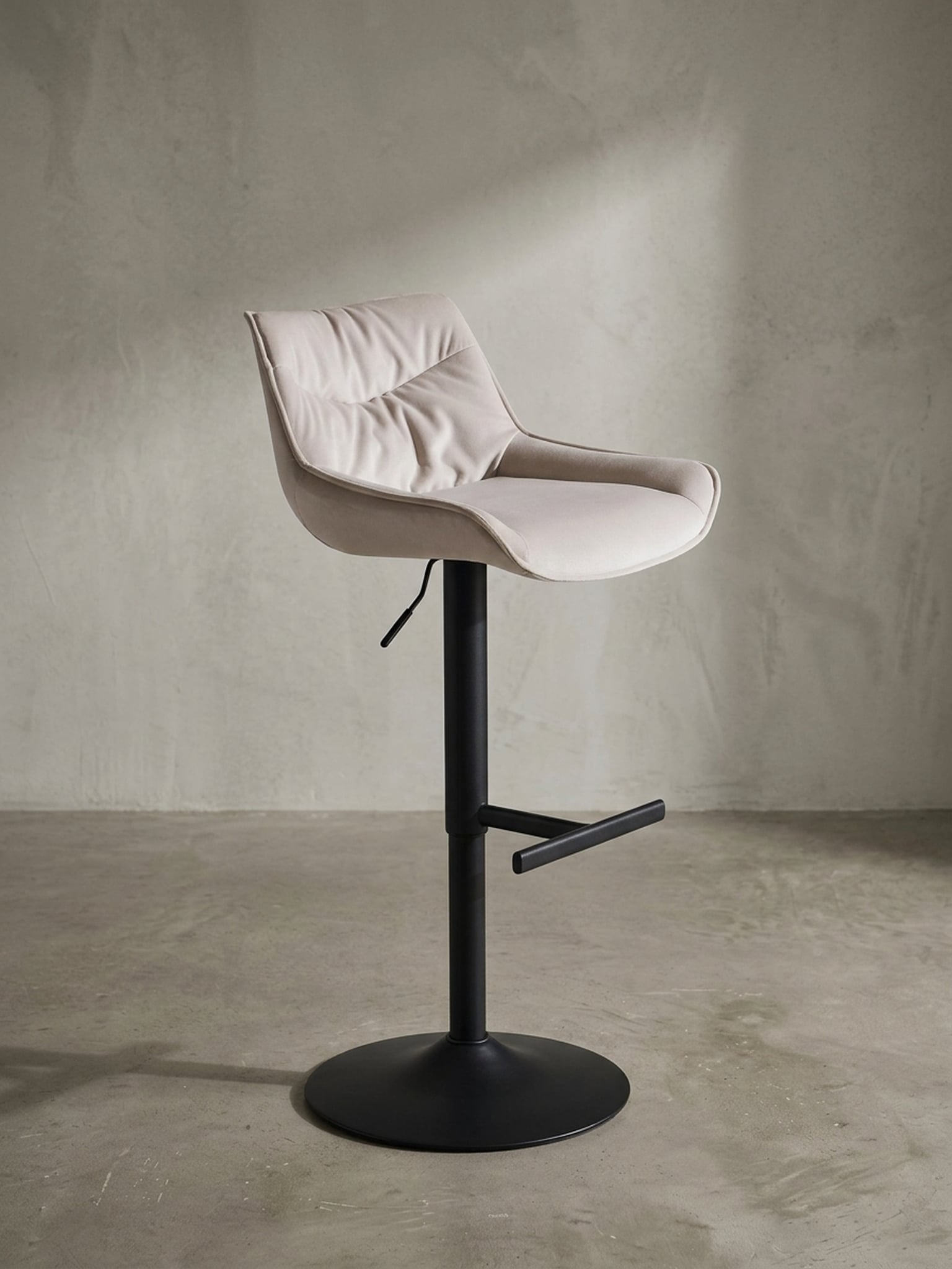 Barhocker Samt Lehne H&ouml;henverstellbar Trompetenfu&szlig; Gepolstert, Beige 45x55x106 cm - Bild 1