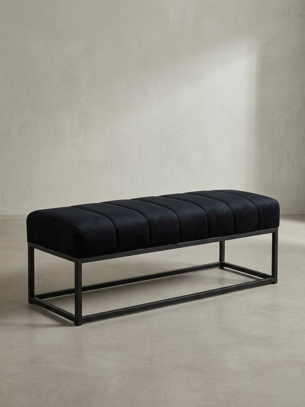 Sitzbank Samt Metallgestell gepolstert, Schwarz 108x40x40 cm