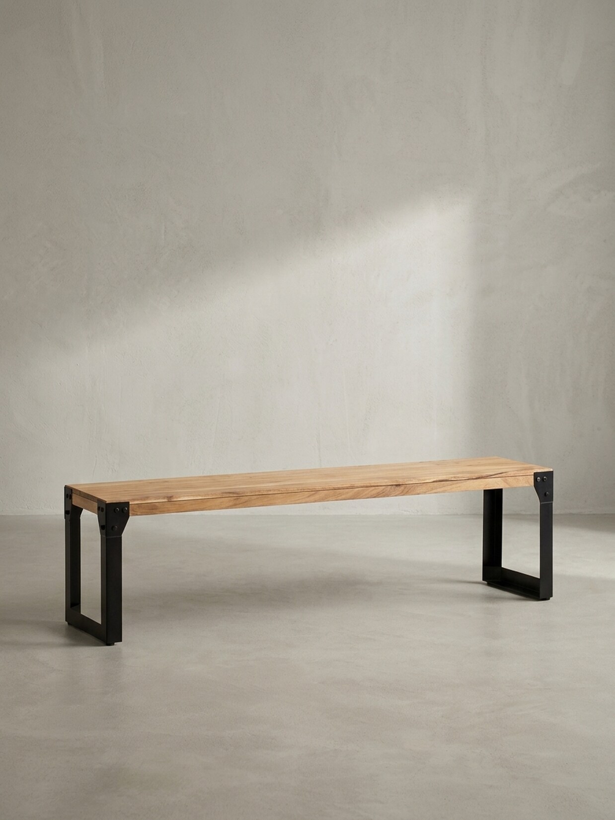 Esszimmerbank Massivholz Metall ohne Lehne, Akazie 120x40x45 cm