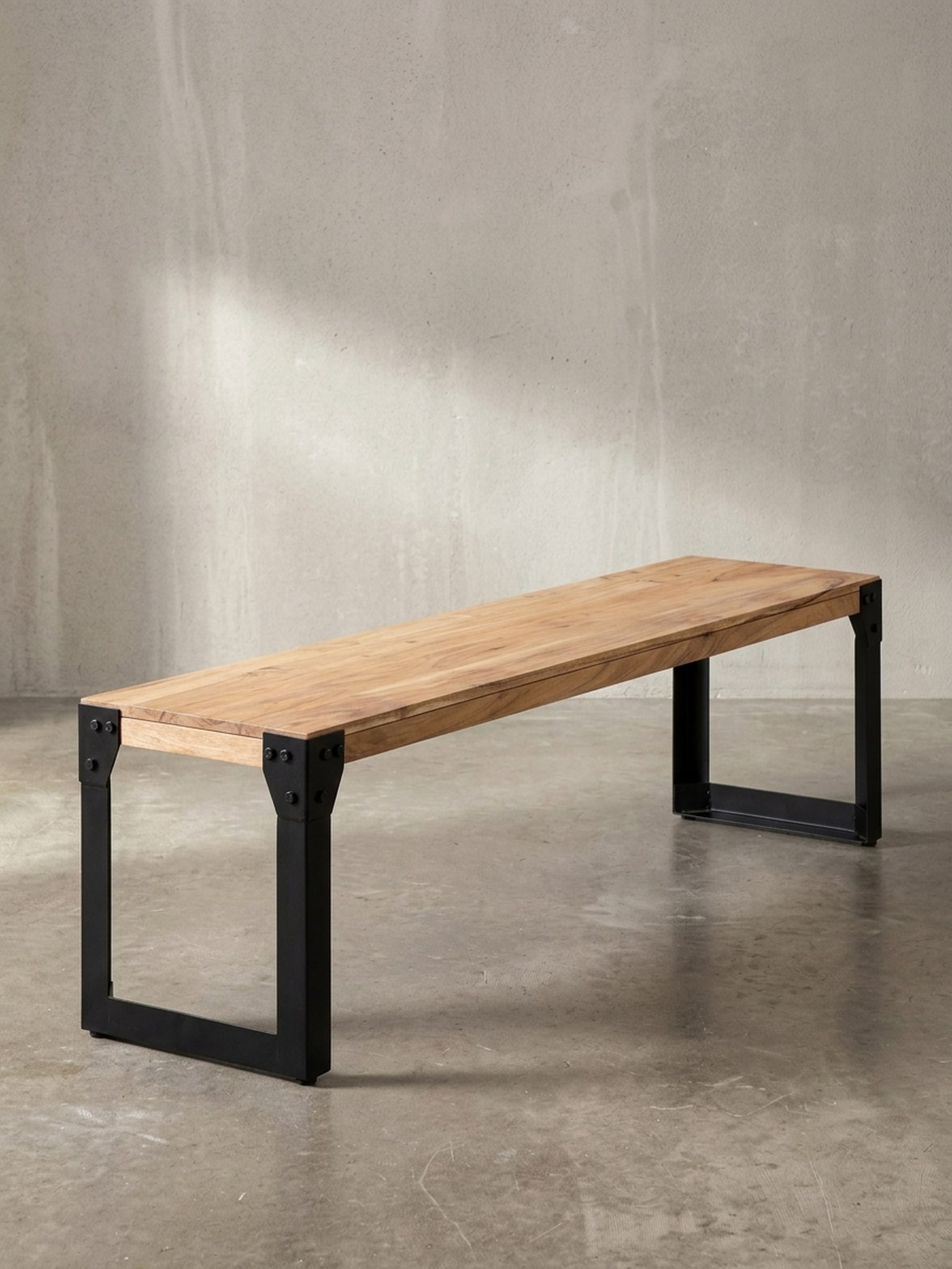 Esszimmerbank Massivholz Metall ohne Lehne, Akazie 140x40x45 cm - Bild 1