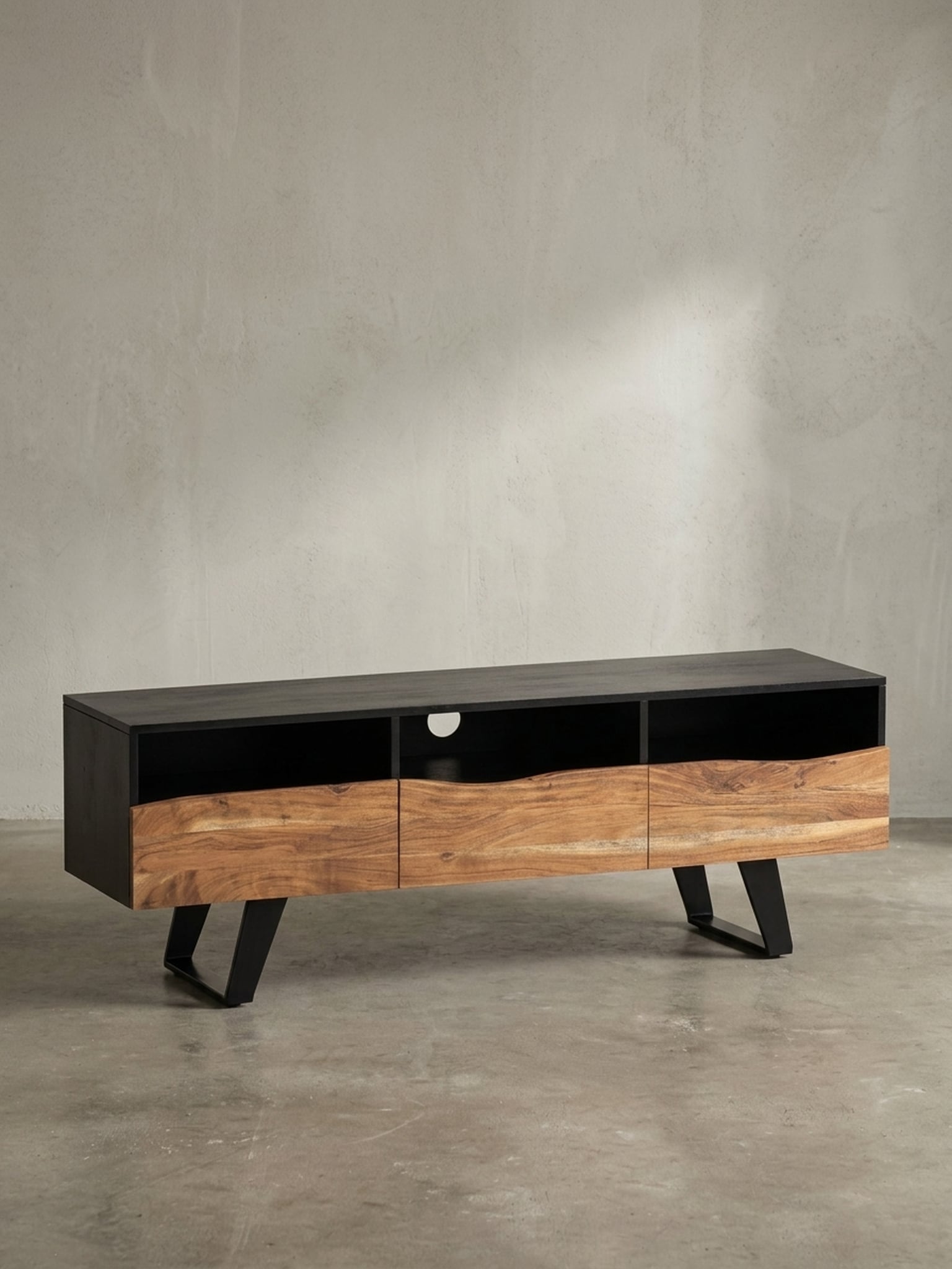 Lowboard Akazie Massivholz Modern Stil 140x50x40 cm Baumkante mit Schublade und T&uuml;ren - Bild 1