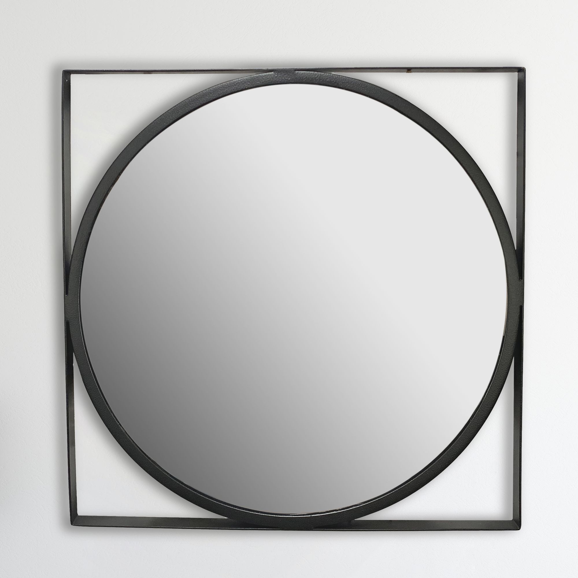 Wandspiegel Rund Metall Schwarz 54x54 cm Quadratischer Rahmen - Bild 1