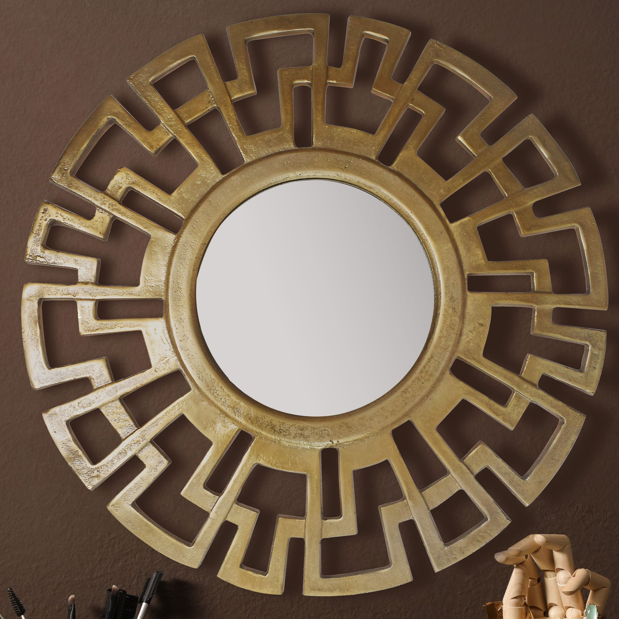 Wandspiegel Rund Metall Gold 60 cm Art d&eacute;co Stil - Bild 1