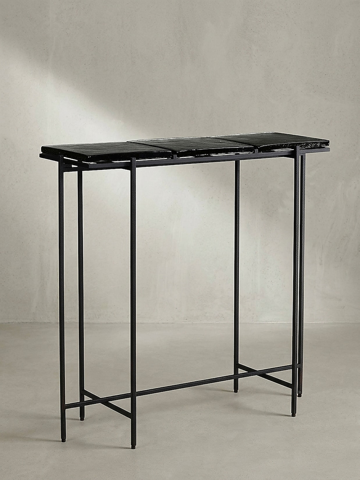 Konsolentisch – Schwarz/Glas, 90x29x85 cm, Metallgestell, mit abnehmbaren Tischplatten
