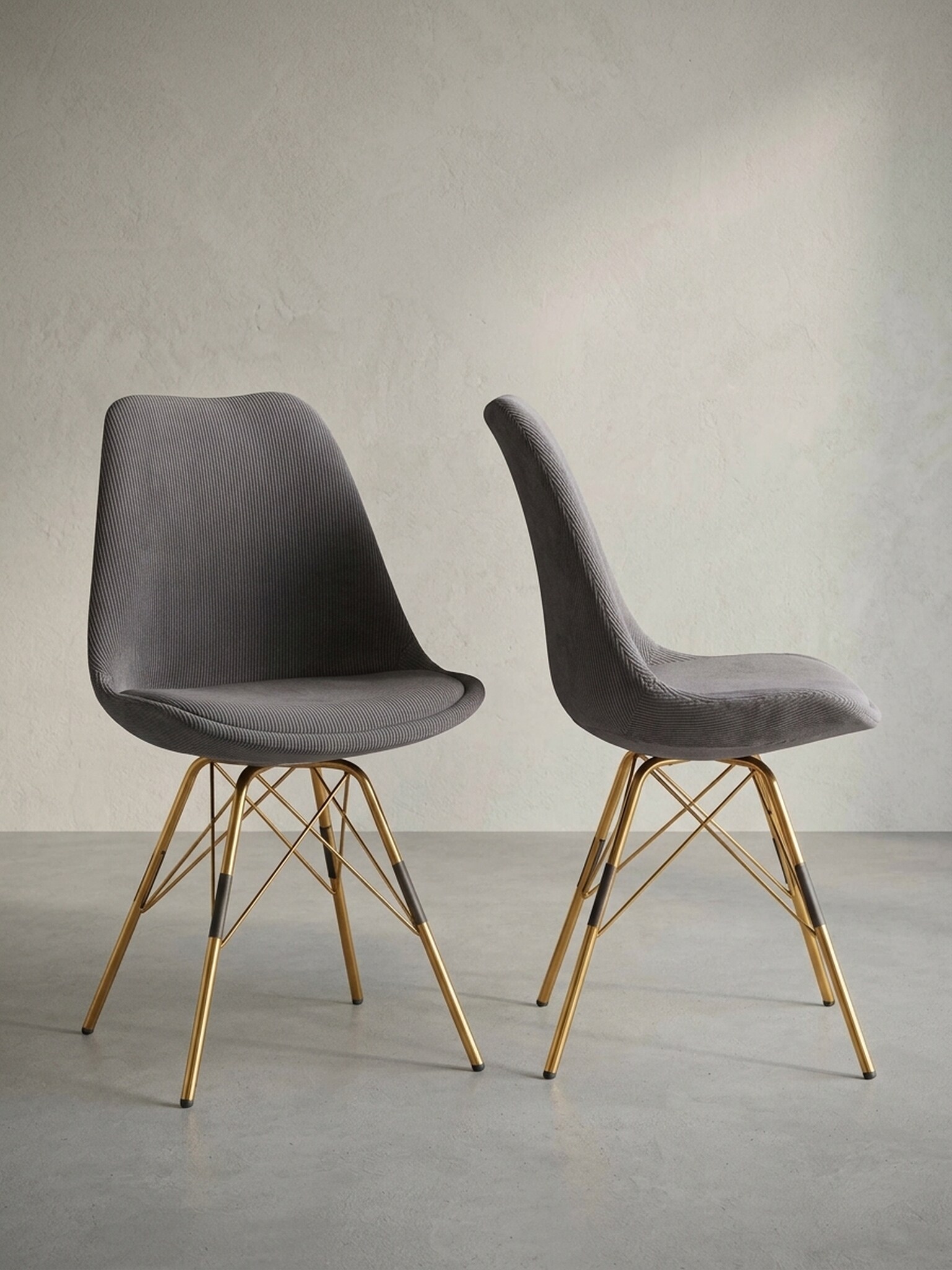 Esszimmerstuhl 2er Set Cordstoff mit Metallgestell Schalenform Skandinavisch gepolstert, Anthrazit 48x58x85 cm - Bild 1