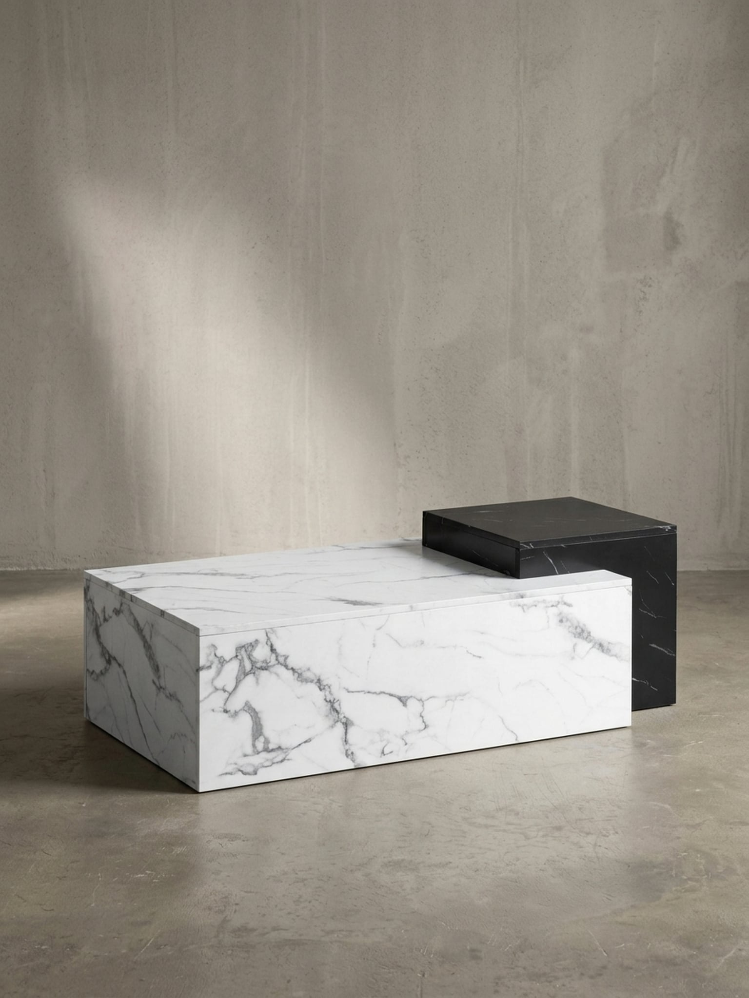 Couchtisch Wei&szlig; Schwarz Marmor-Optik Modern 120x60x40 cm Zwei Ebenen - Bild 1