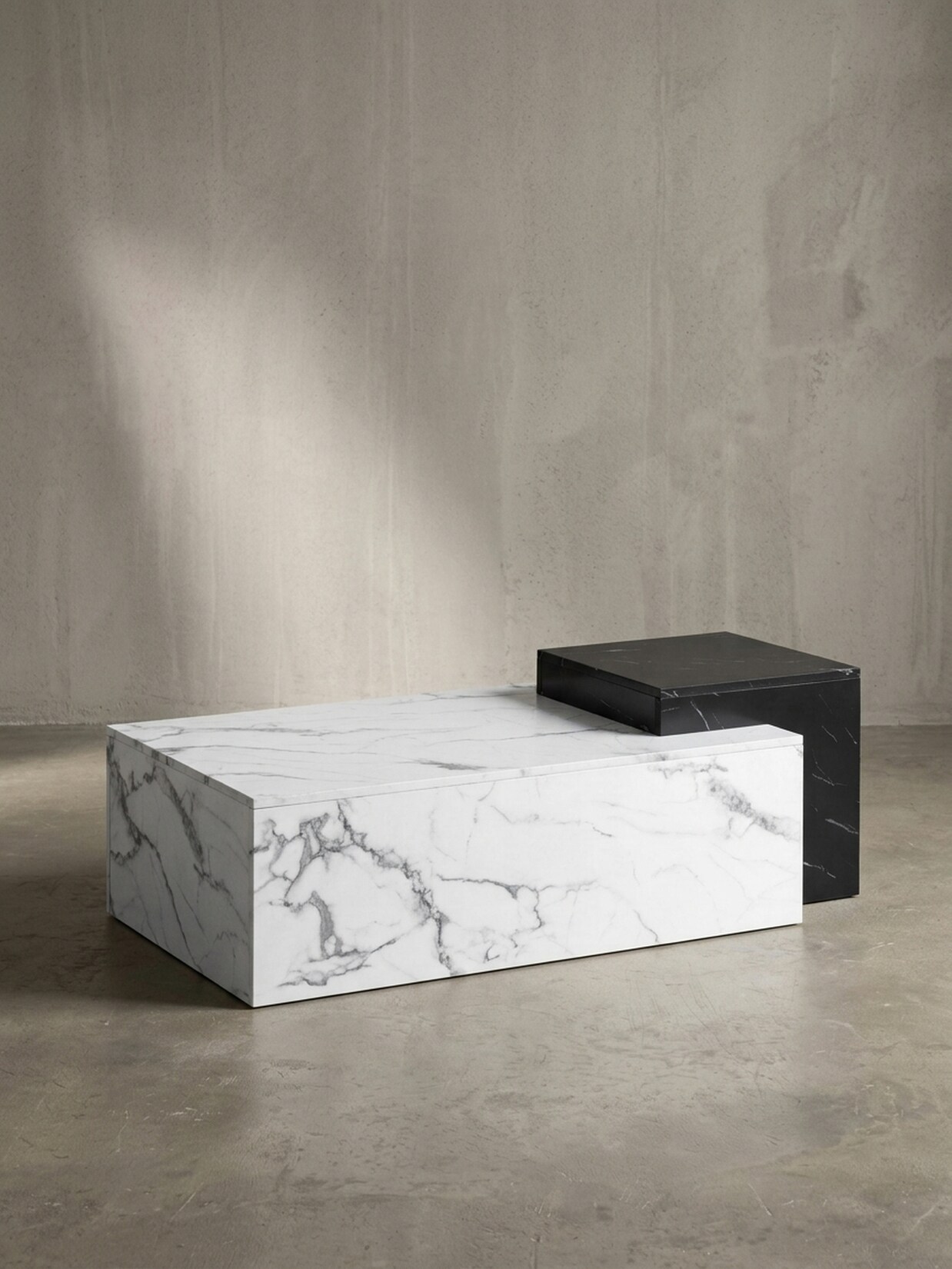 Couchtisch Weiß Schwarz Marmor-Optik Modern 120x60x40 cm Zwei Ebenen