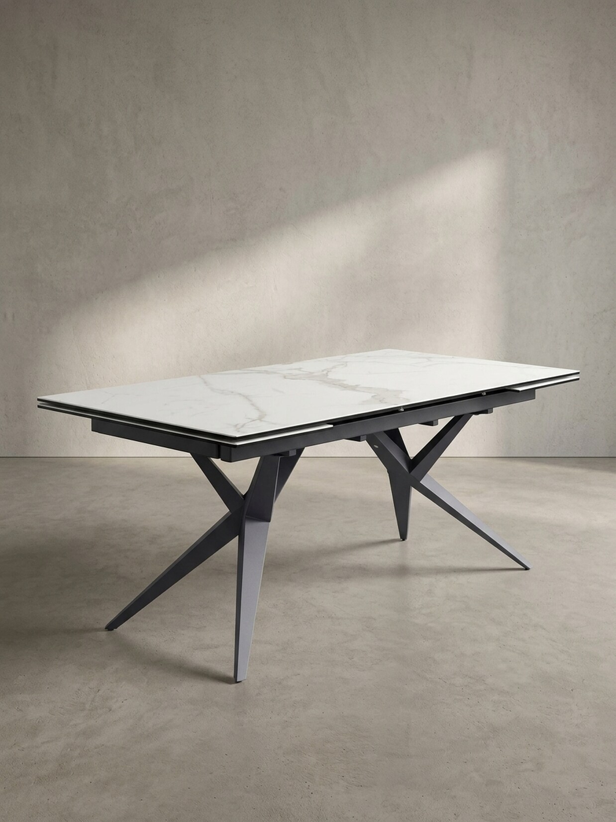 Esstisch Ausziehbar Keramik Glas Marmoroptik Groß, Weiß 180x95x76 cm