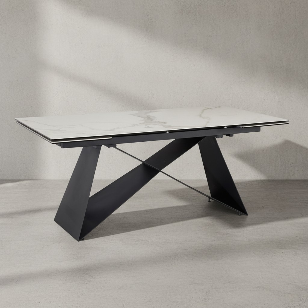 Esstisch Ausziehbar Keramik Glas Marmoroptik Rechteckig Gro&szlig;, Wei&szlig; 180x95x78 cm - Bild 1