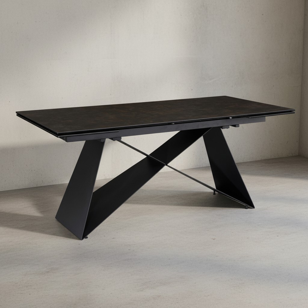Esstisch Ausziehbar Keramik Glas Marmoroptik Rechteckig Groß, Schwarz 180x95x78 cm