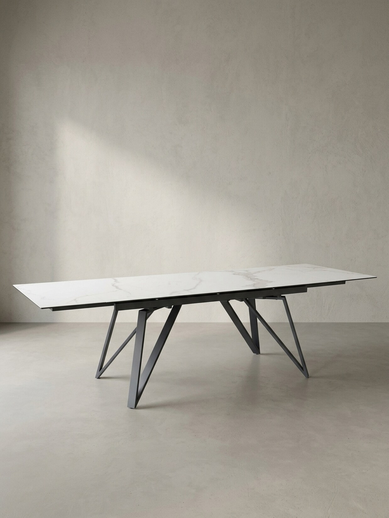 Esstisch Ausziehbar Keramik Glas Marmoroptik Rechteckig Groß, Weiß 180x95x76 cm