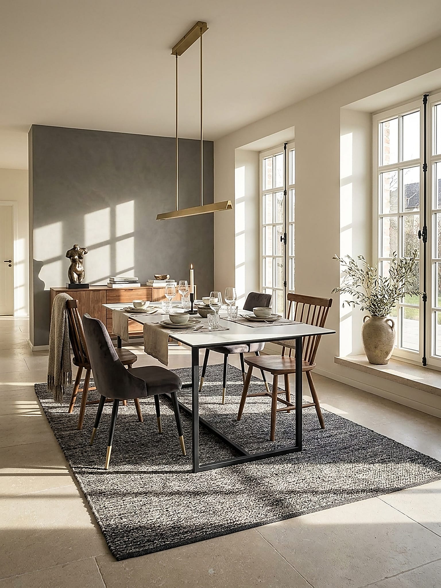 Esstisch Keramik Glas Metall Rechteckig Marmoroptik Gro&szlig;, Wei&szlig; 180x90x76 cm - Bild 1