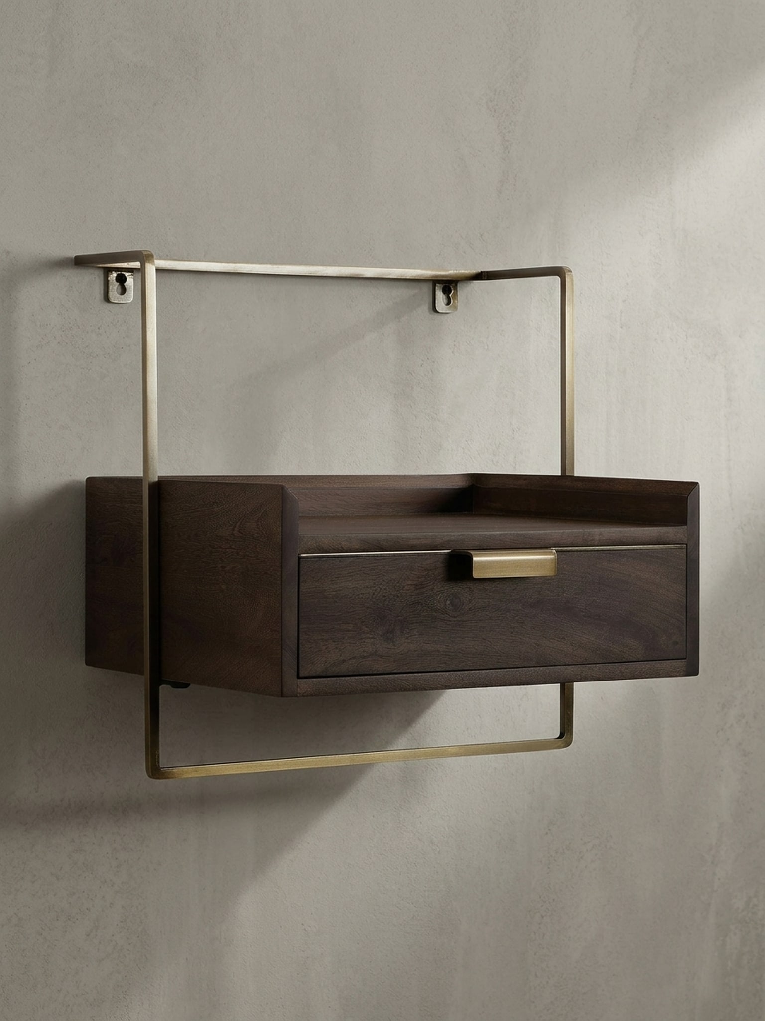 Nachttisch Mango Massivholz Wandmontage Schublade Boxspringbett, Braun 44x35x45 cm - Bild 1