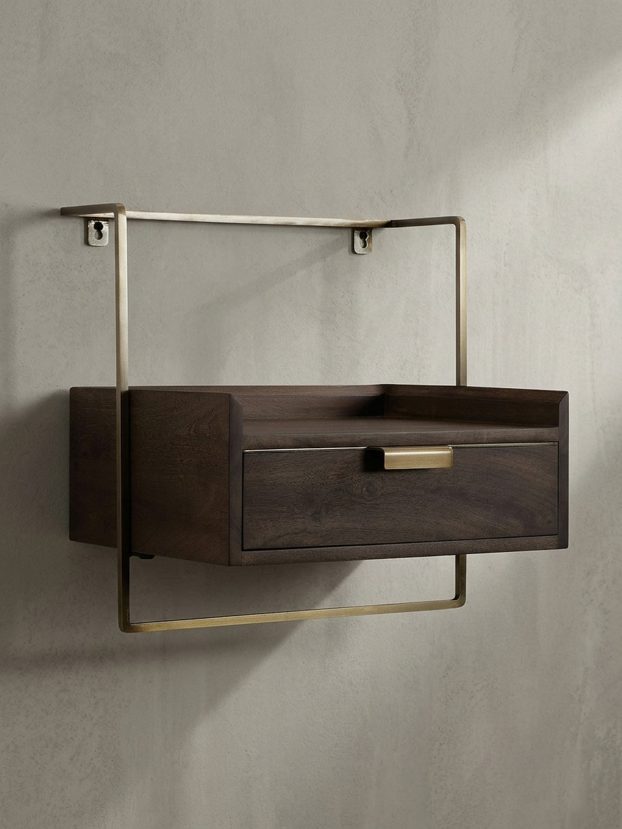 Nachttisch Mango Massivholz Wandmontage Schublade Boxspringbett, Braun 44x35x45 cm