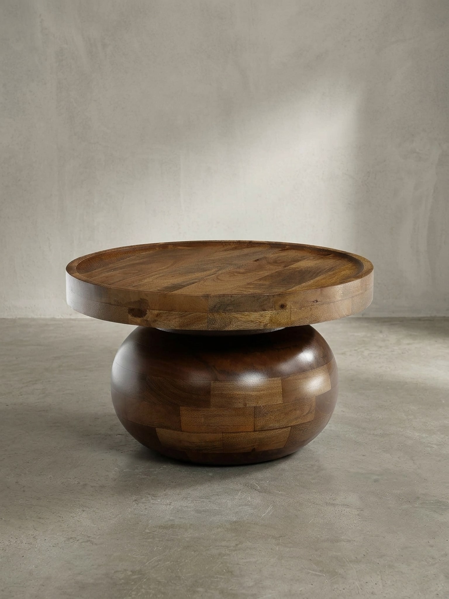 Couchtisch rund in Walnussfarbe, Massivholz Mango, 50x50x30,5 cm, niedrig, modern, nat&uuml;rliche Holzmaserung - Bild 1