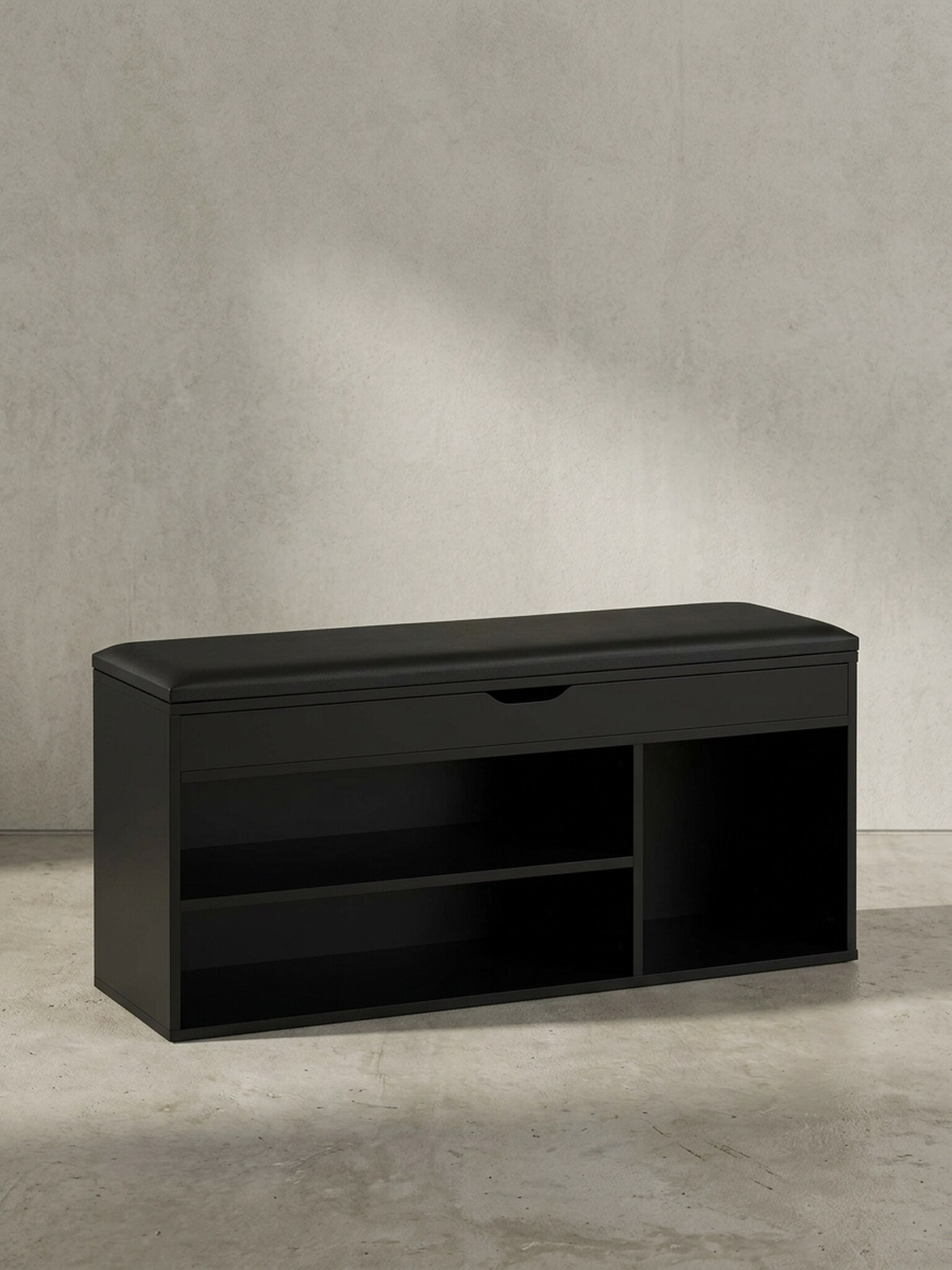 Schuhbank &ndash; Kunstleder/Holz, 104x51x32 cm, Schwarz, mit Stauraum - Bild 1