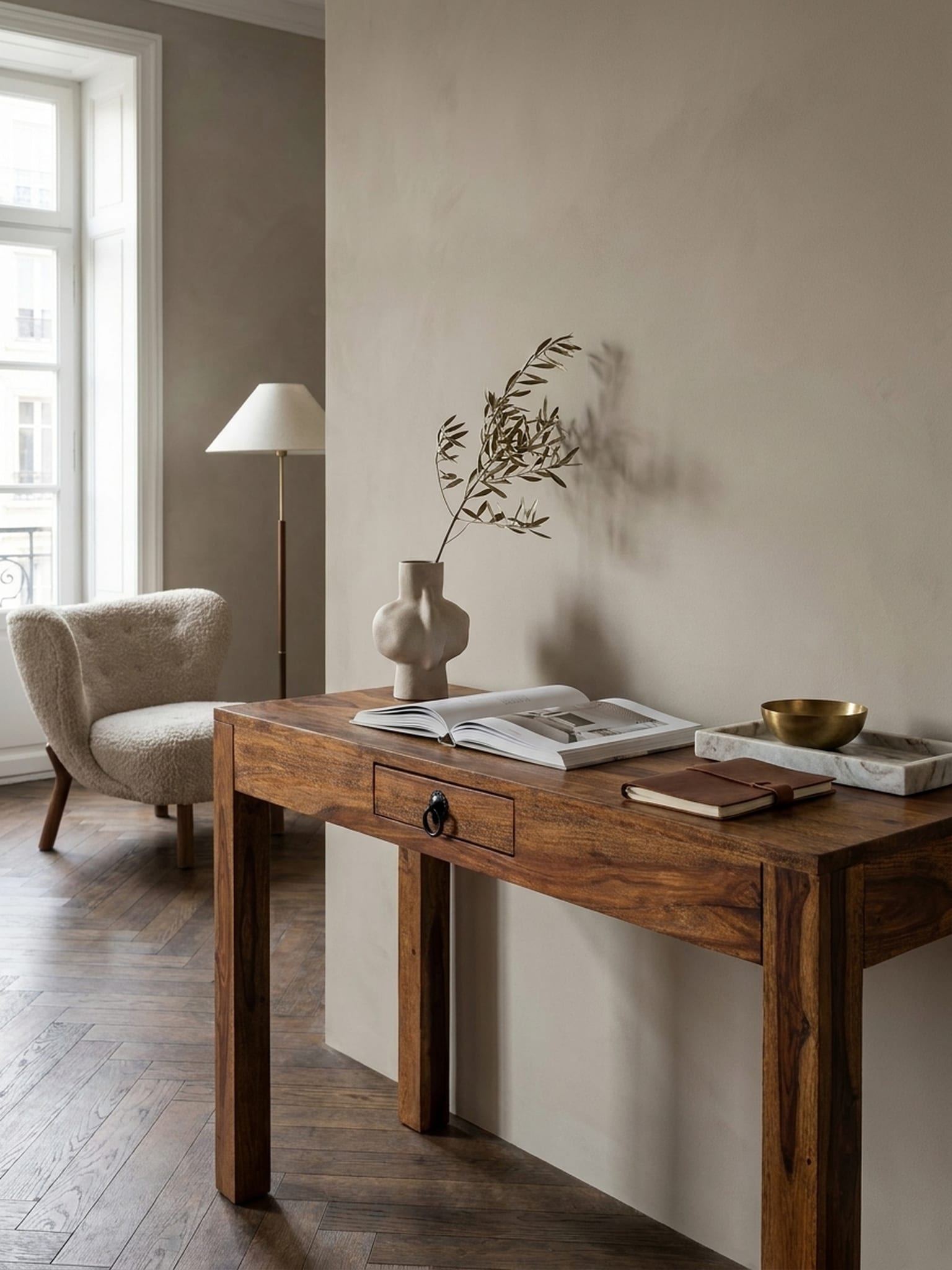 Schreibtisch &ndash; Massivholz, 118x40x76 cm, Schublade, platzsparend - Bild 1