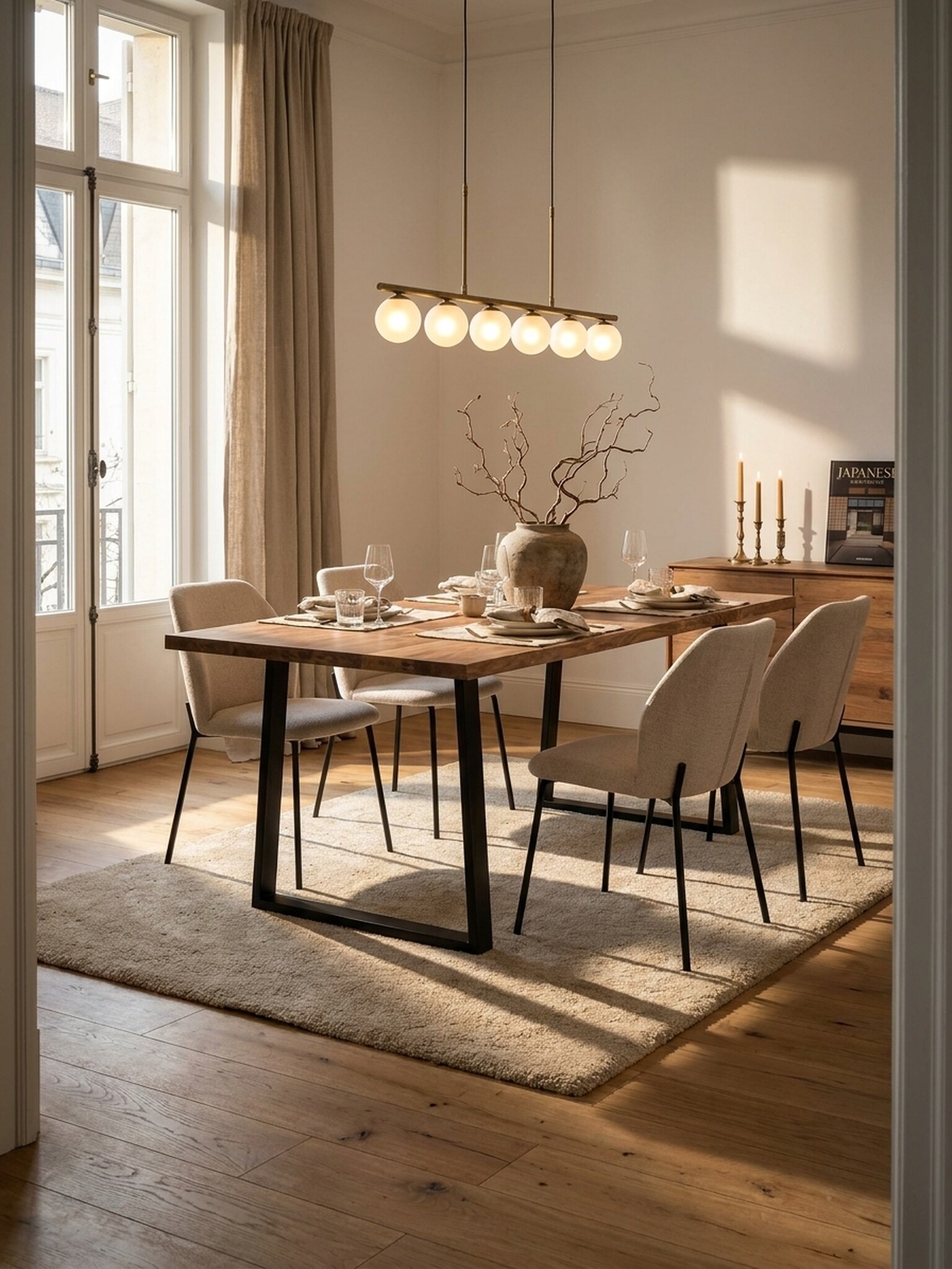 Esstisch Massivholz Metall Trapezgestell Baumkante Rechteckig, Akazie 140x80x76 cm - Bild 1