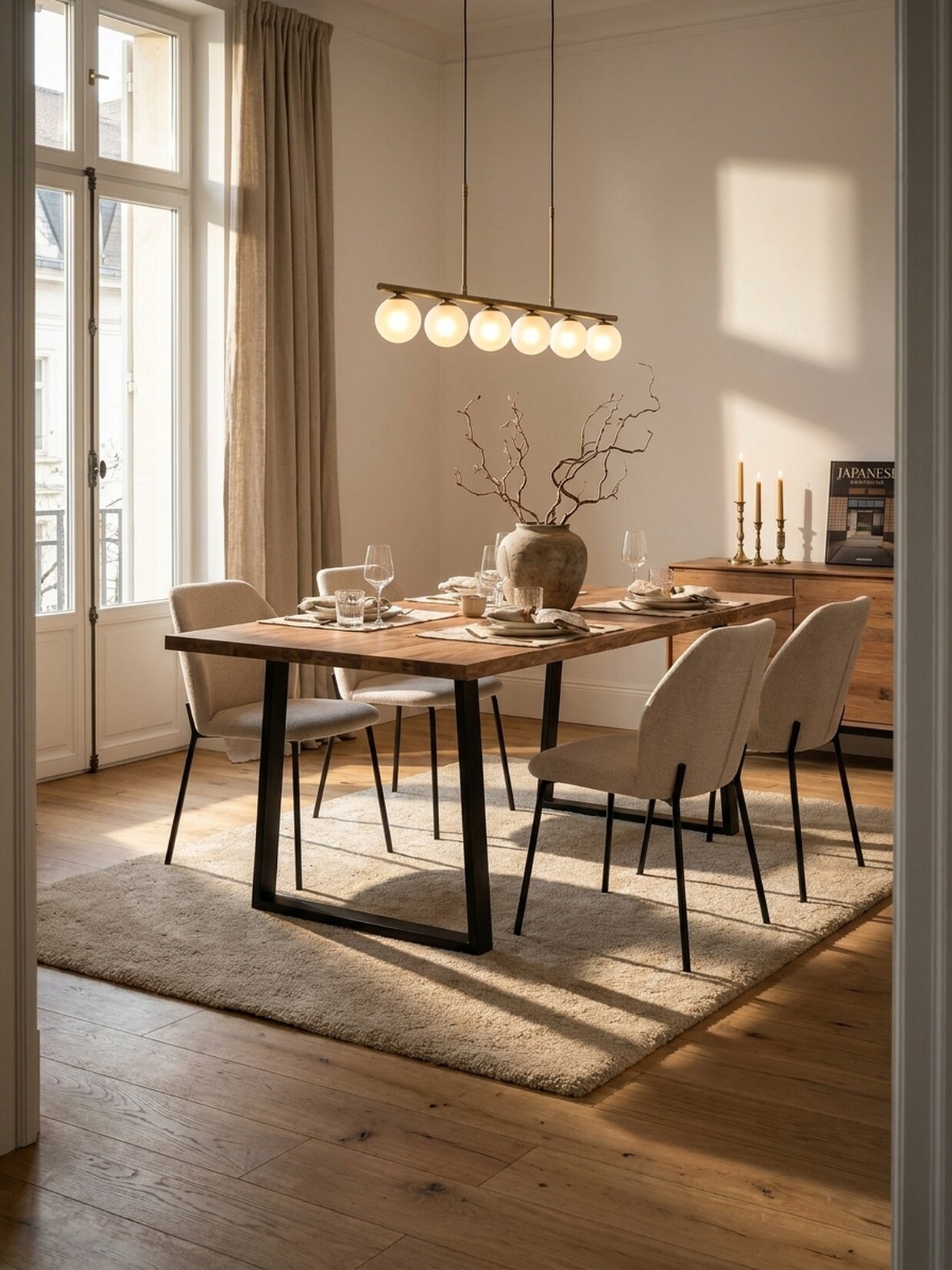 Esstisch Massivholz Metall Trapezgestell Baumkante Rechteckig, Akazie 140x80x76 cm