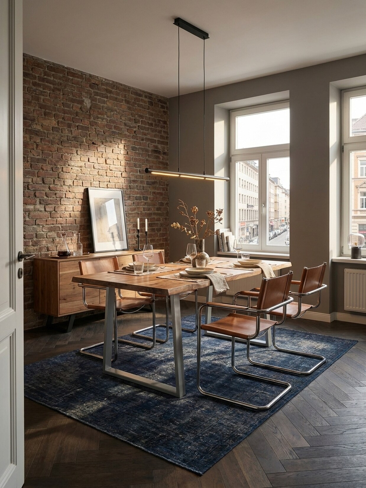Esstisch Massivholz Metall Trapezgestell Baumkante Rechteckig, Akazie 120x60x76 cm