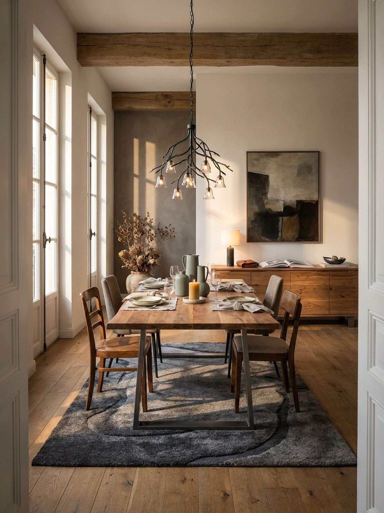 Esstisch Massivholz Metall Trapezgestell Baumkante Rechteckig, Akazie 200x100x76 cm - Bild 1