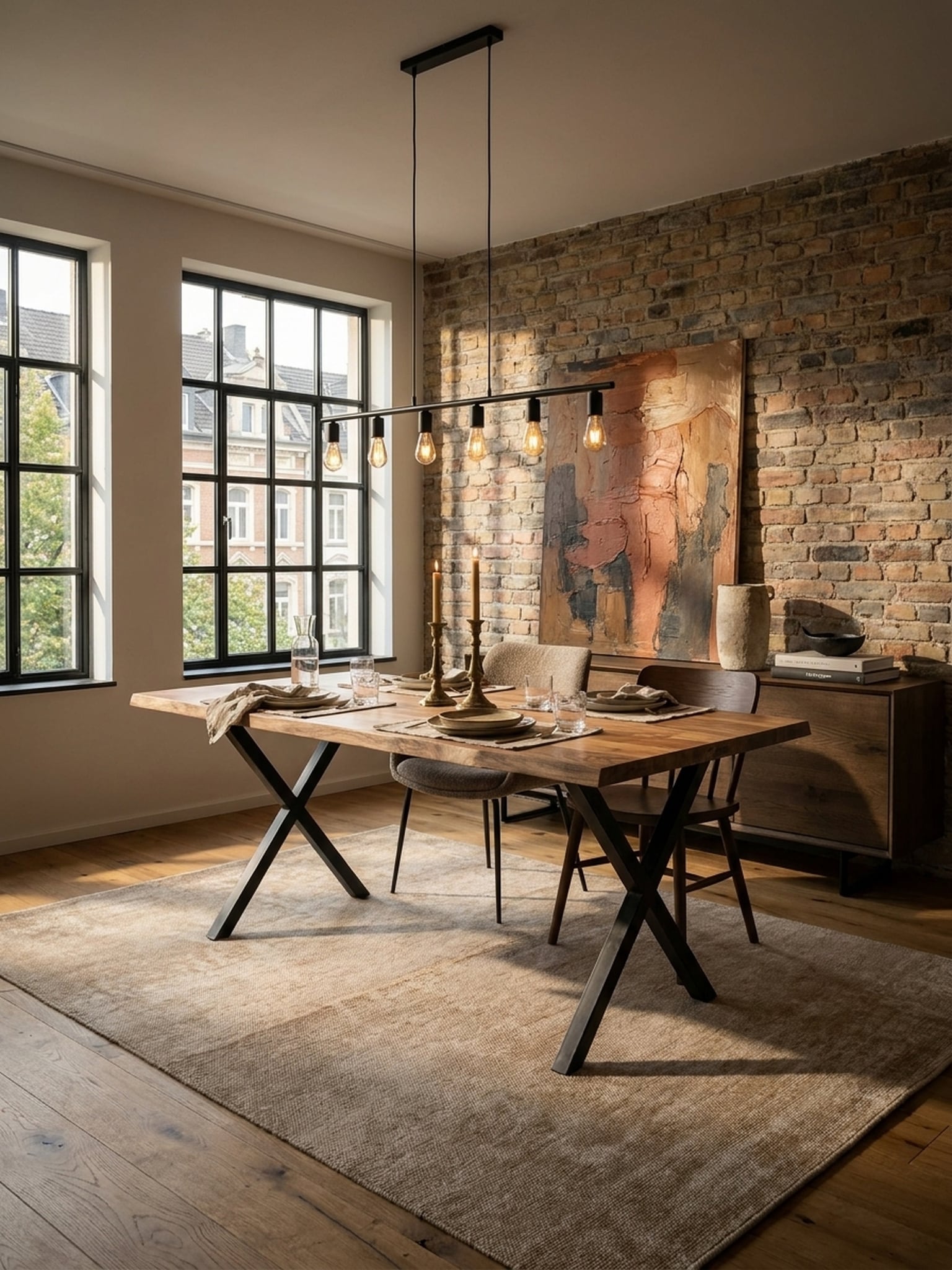 Esstisch Massivholz Metall X-Gestell Baumkante Rechteckig, Akazie 160x80x76 cm - Bild 1