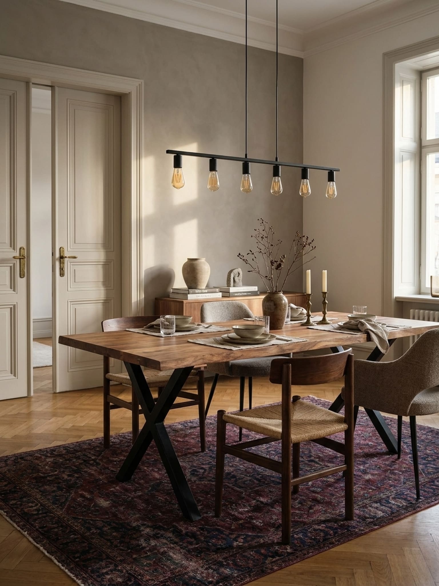 Esstisch Massivholz Metall X-Gestell Baumkante Rechteckig, Akazie 180x90x76 cm - Bild 1