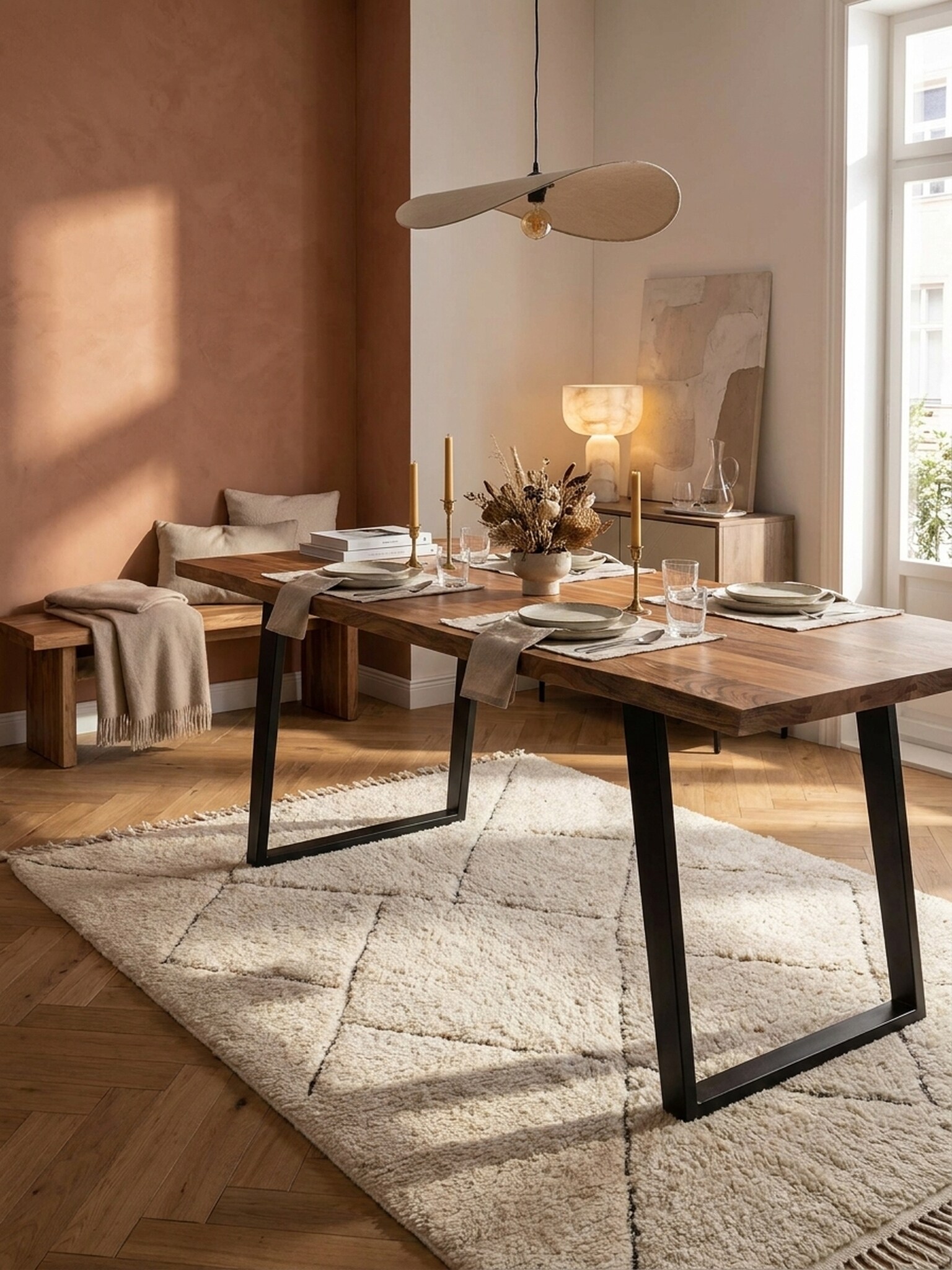 Esstisch Massivholz Metall U-Gestell Baumkante Rechteckig, Akazie 180x90x76 cm - Bild 1