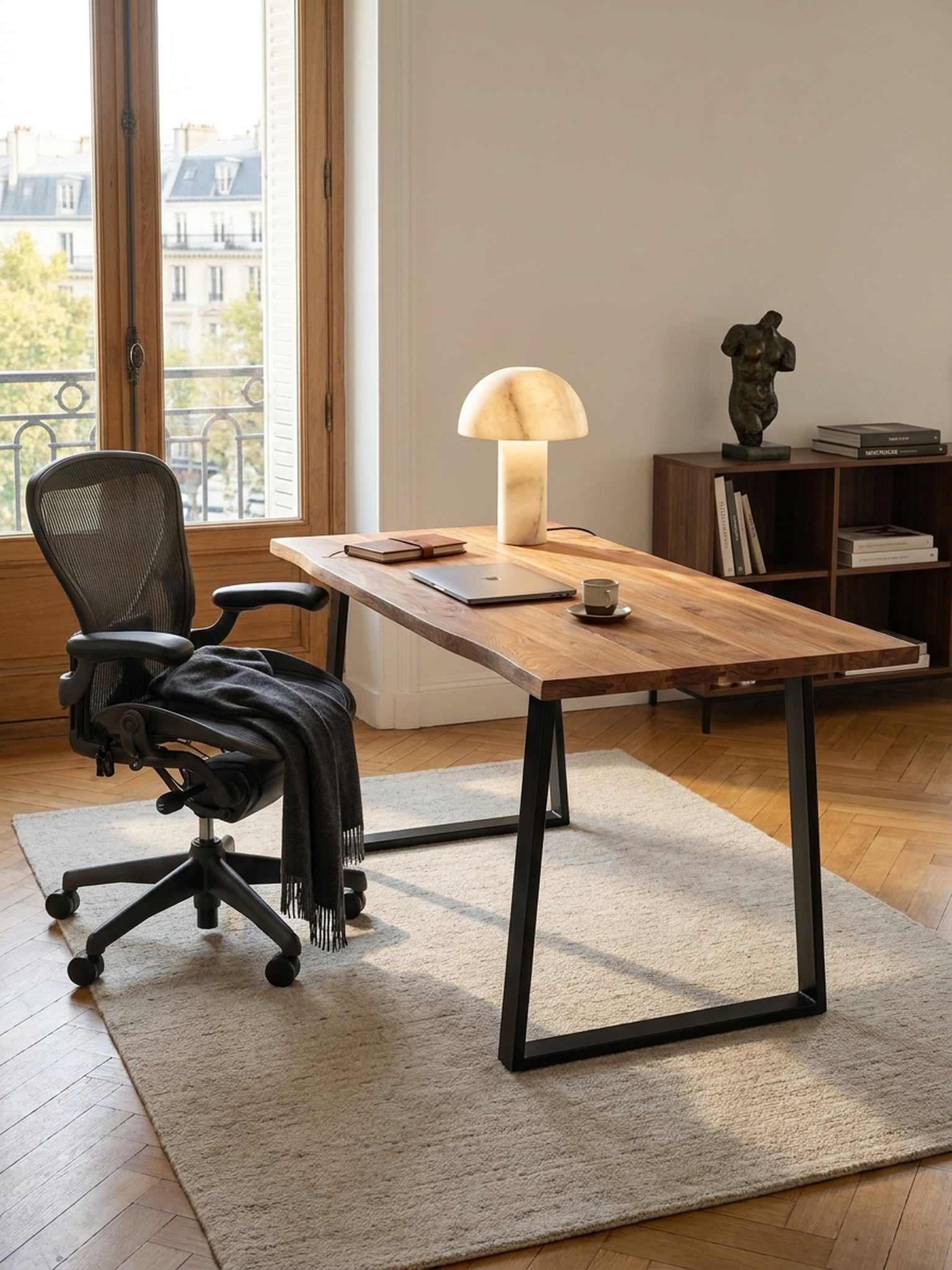 Schreibtisch Massivholz Baumkante Trapezgestell, Akazie 120x60x76 cm - Bild 1