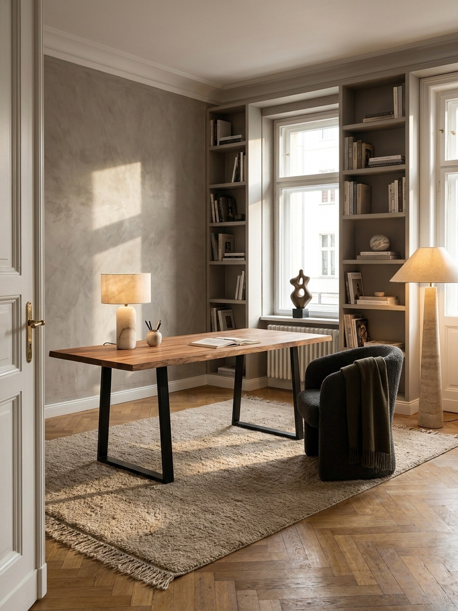 Schreibtisch Massivholz Baumkante Trapezgestell, Akazie 140x80x76 cm - Bild 1