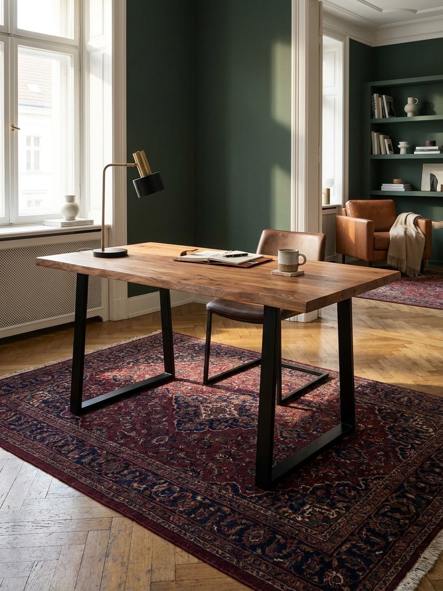 Schreibtisch Massivholz Baumkante Trapezgestell, Akazie 200x100x76 cm - Bild 1