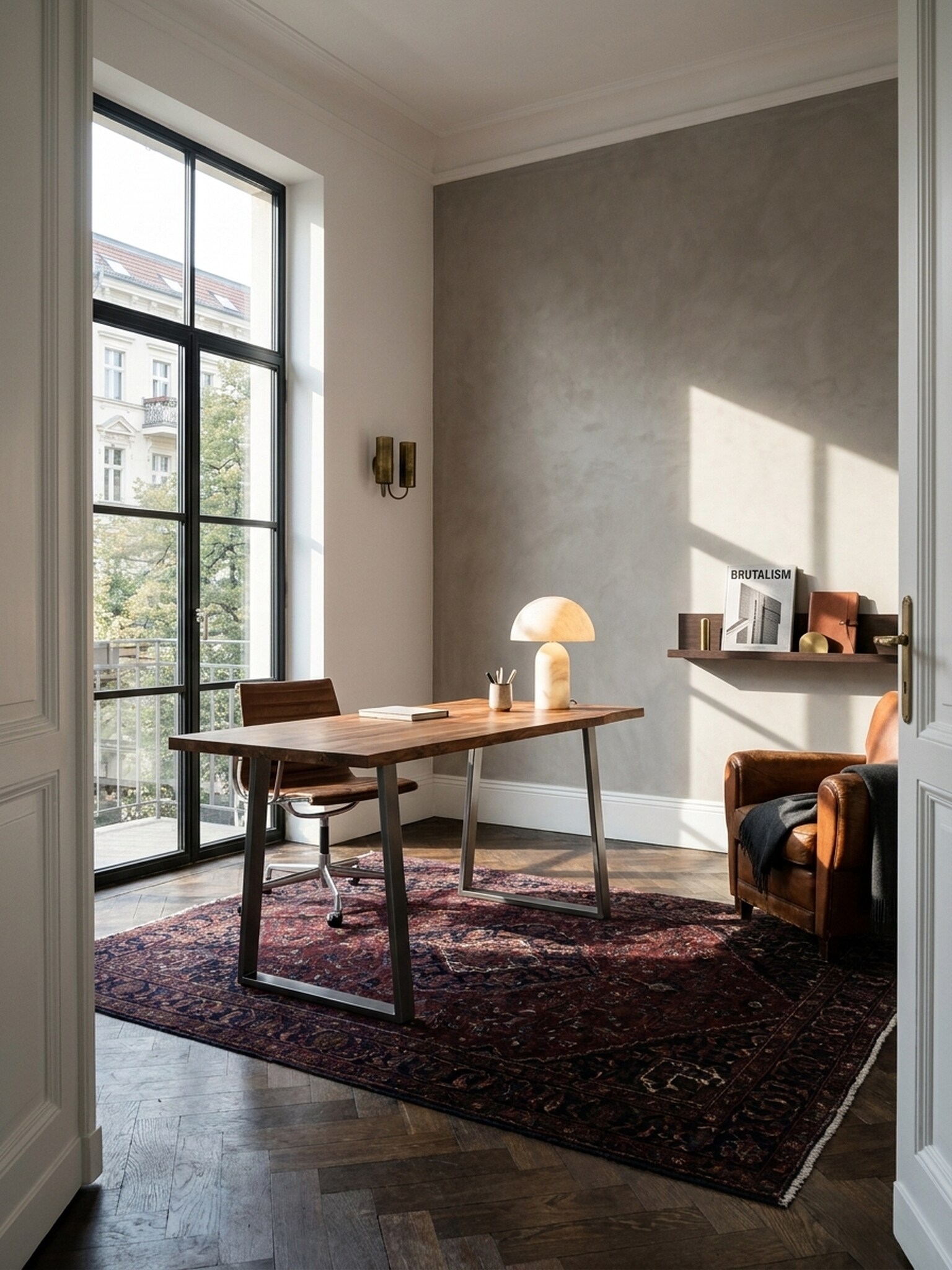 Schreibtisch Massivholz Baumkante mit Trapezgestell, Akazie 120x60x76 cm - Bild 1