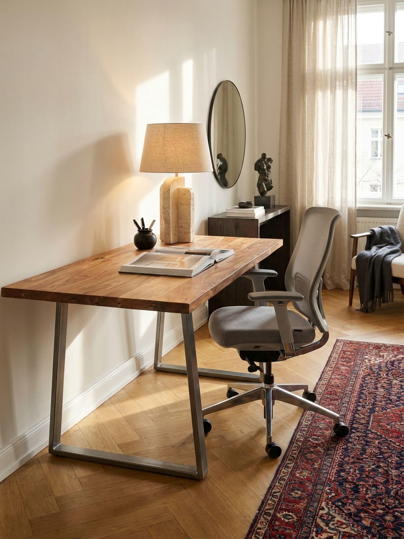 Schreibtisch Massivholz Baumkante mit Trapezgestell, Akazie 160x80x76 cm - Bild 1