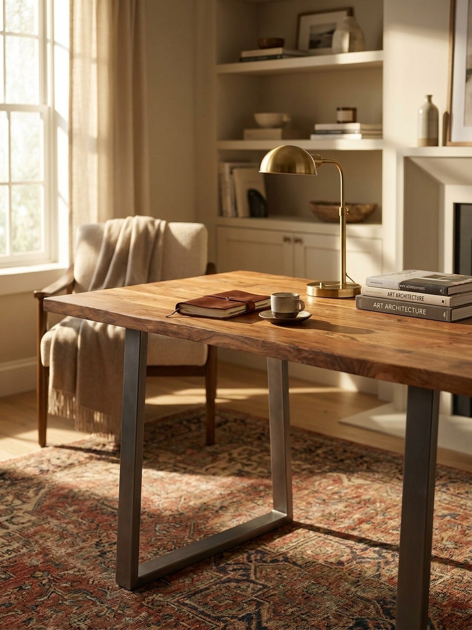 Schreibtisch Massivholz Baumkante mit Trapezgestell, Akazie 200x100x76 cm - Bild 1