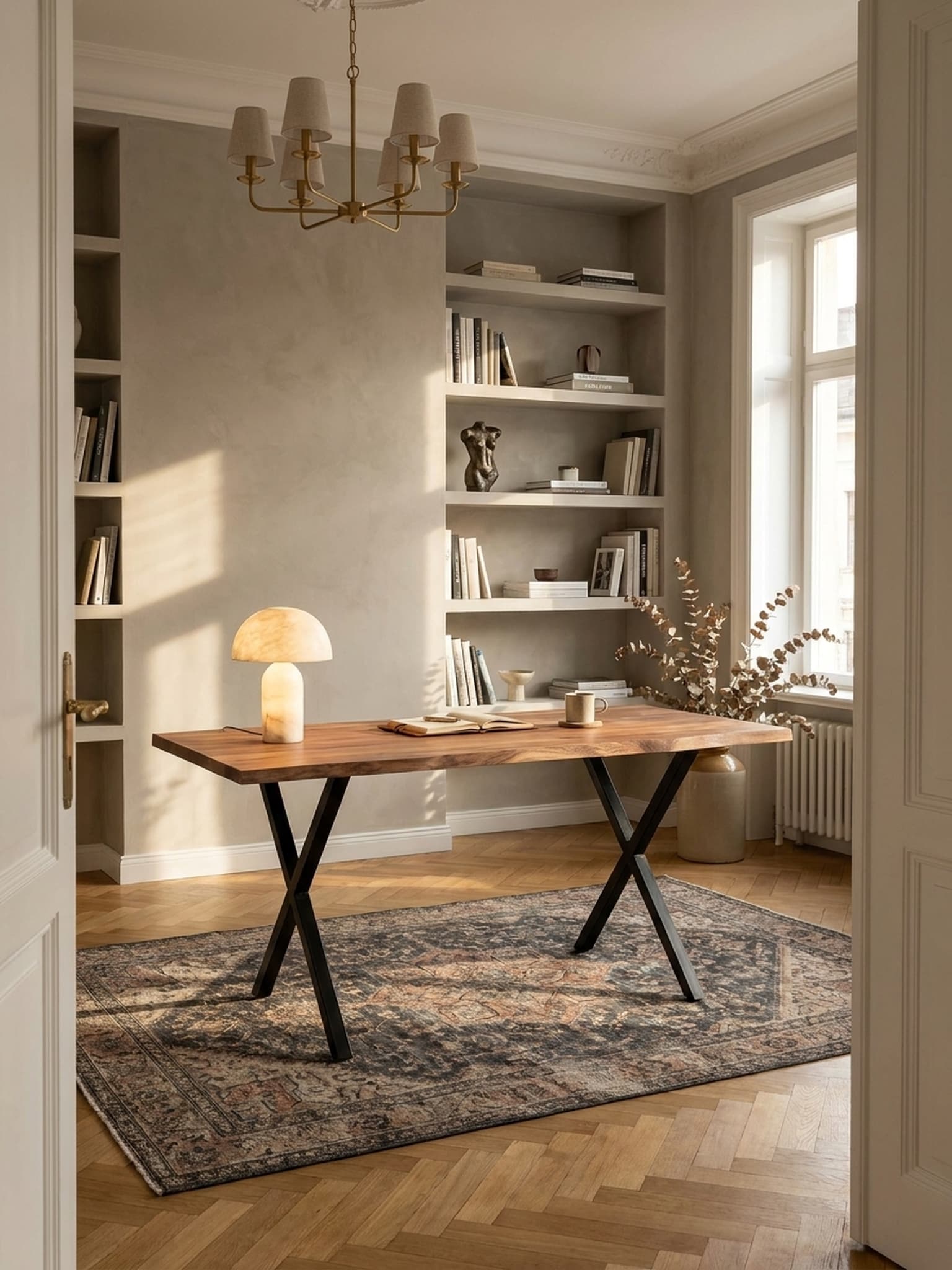 Schreibtisch Massivholz Baumkante X-Gestell, Akazie 160x80x76 cm - Bild 1