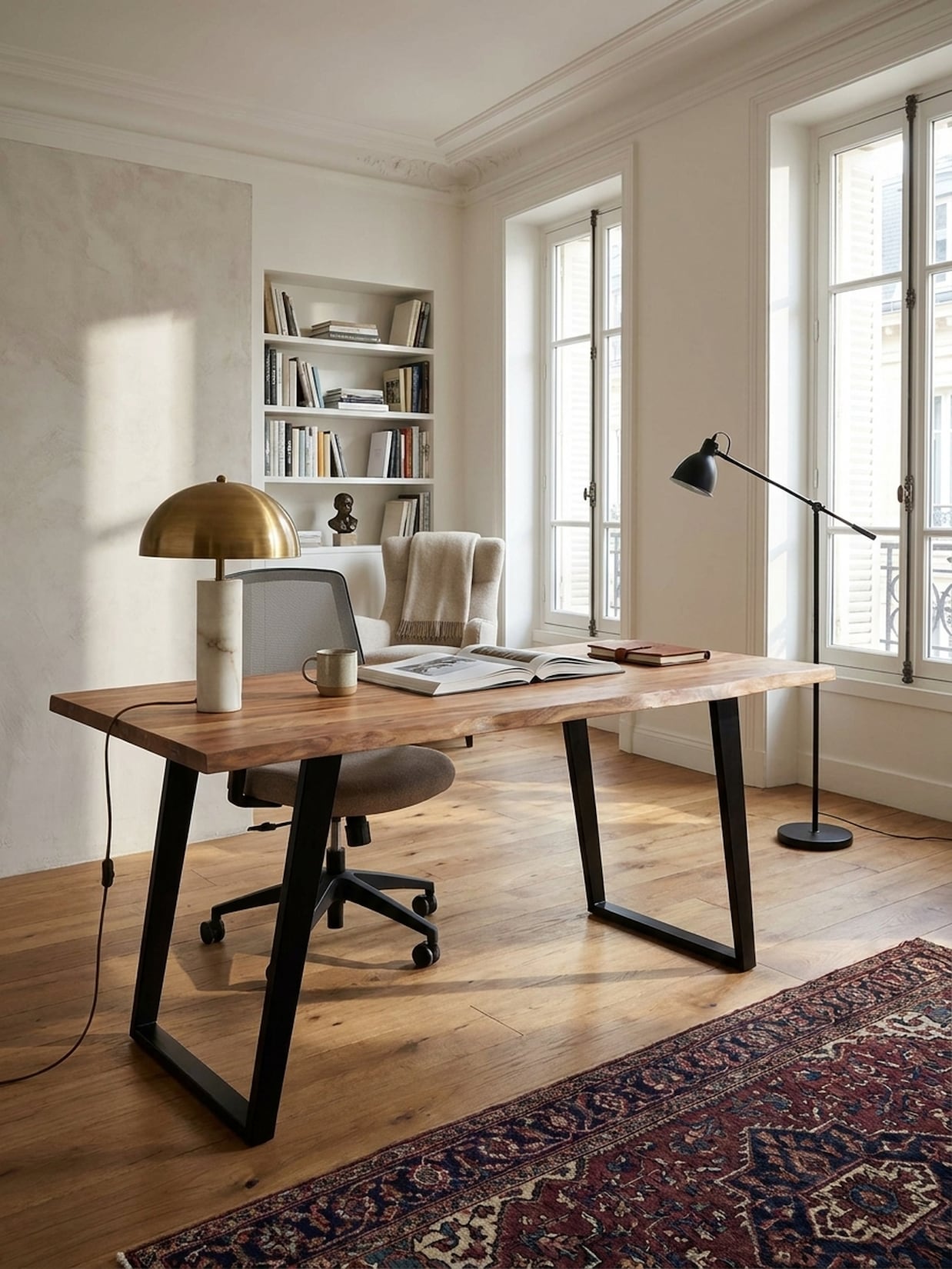 Schreibtisch Massivholz Baumkante mit U-Gestell, Akazie 160x80x76 cm