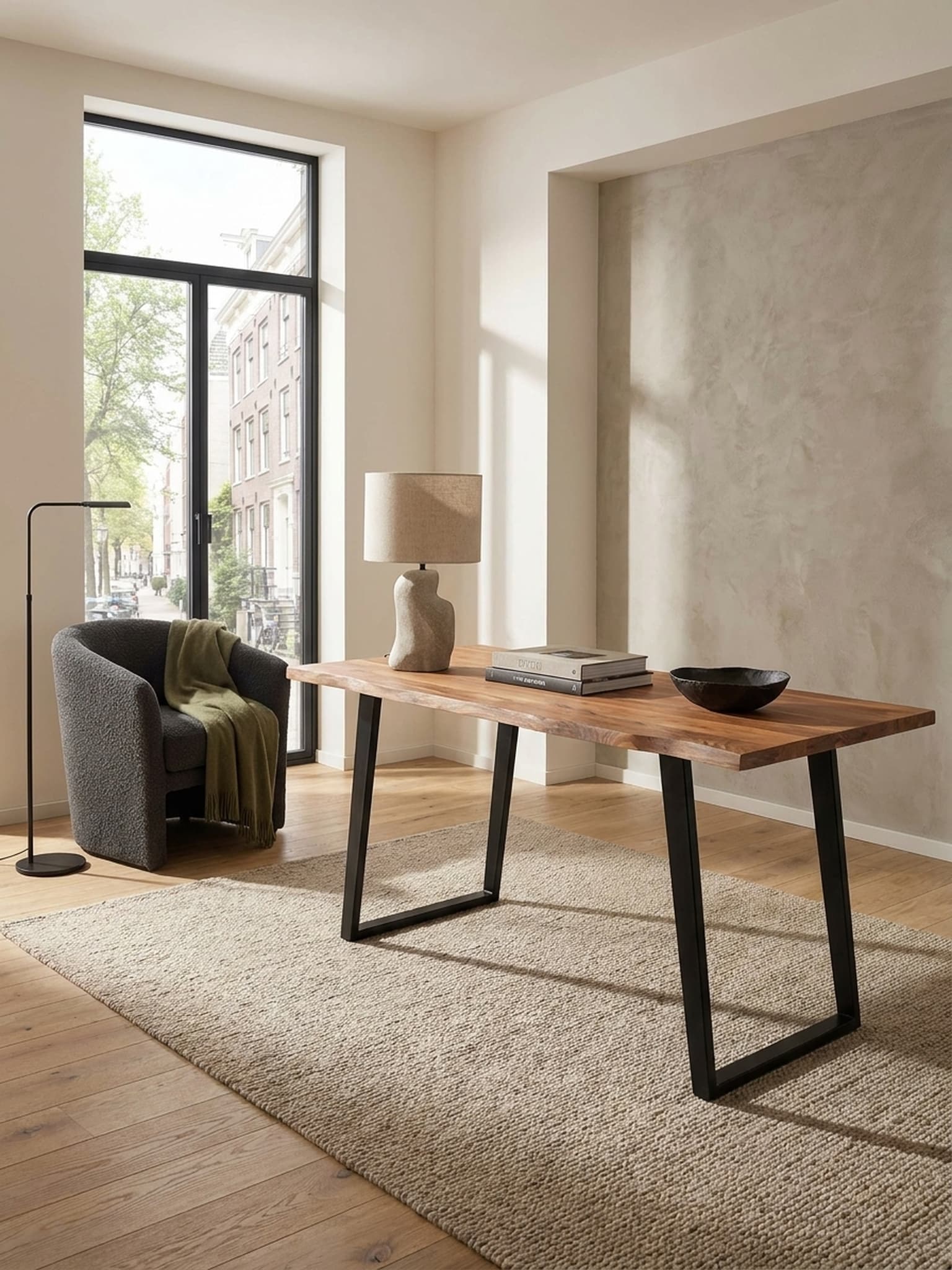 Schreibtisch Massivholz Baumkante mit U-Gestell, Akazie 180x90x76 cm - Bild 1