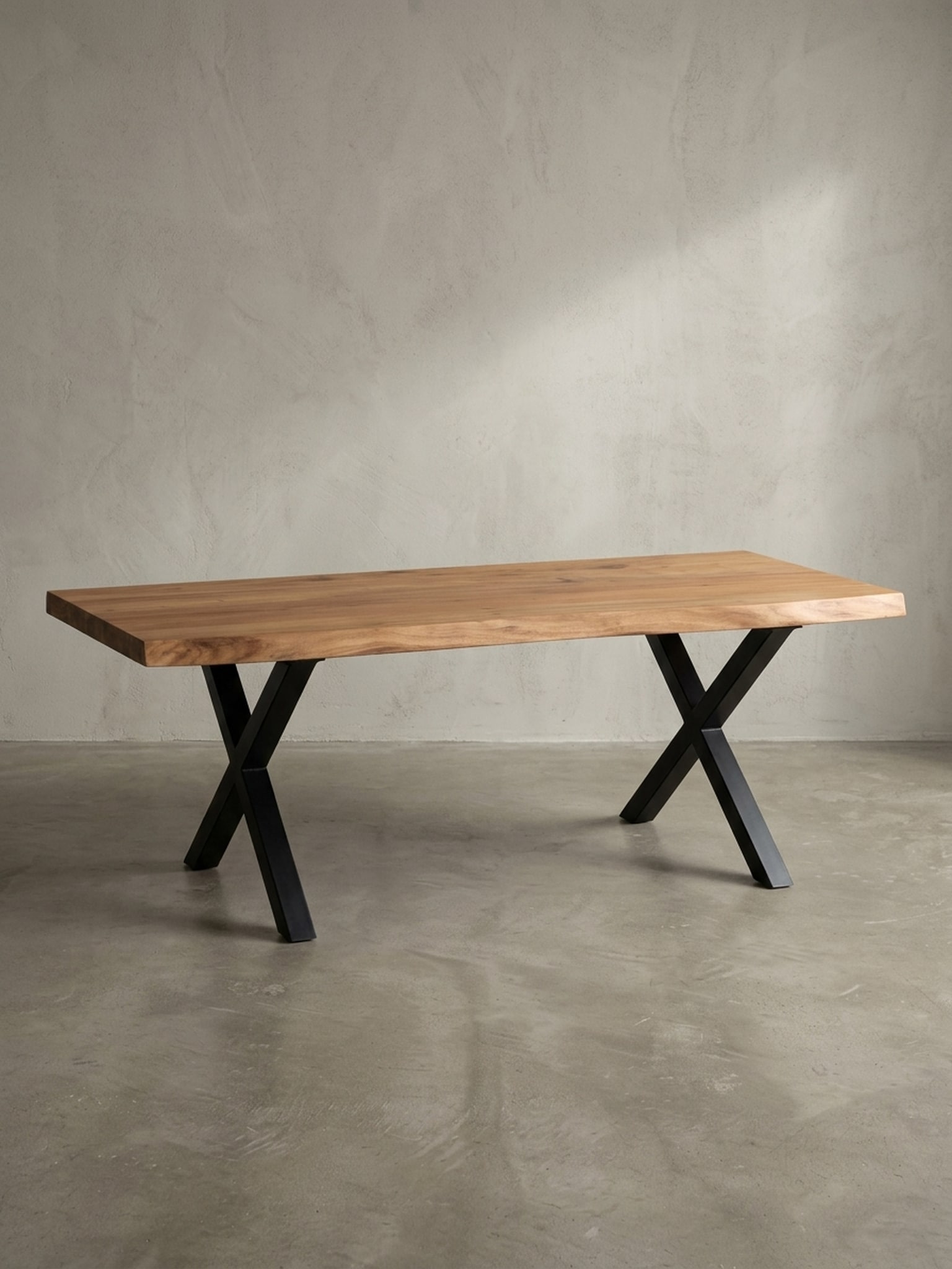 Couchtisch Braun Massivholz Akazie Baumkante 120x60x46cm, Metallbeine X-Form - Bild 1